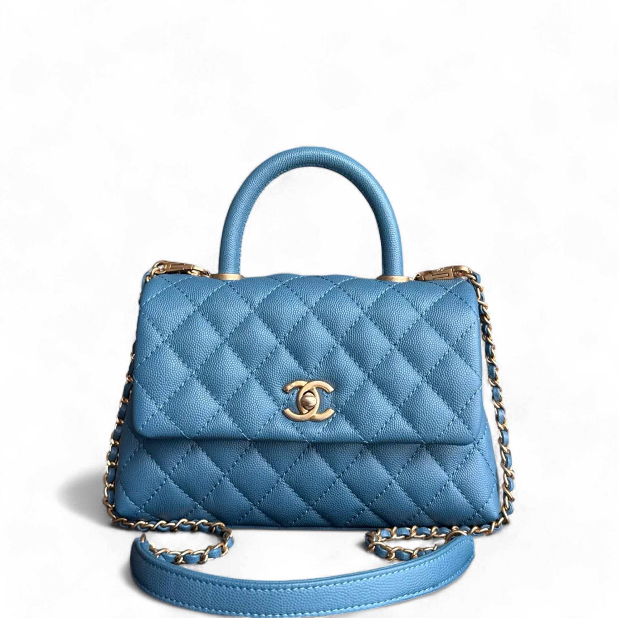 Chanel Coco Handle Small - Caviar Quilted Blue Gold Hardware Series 25