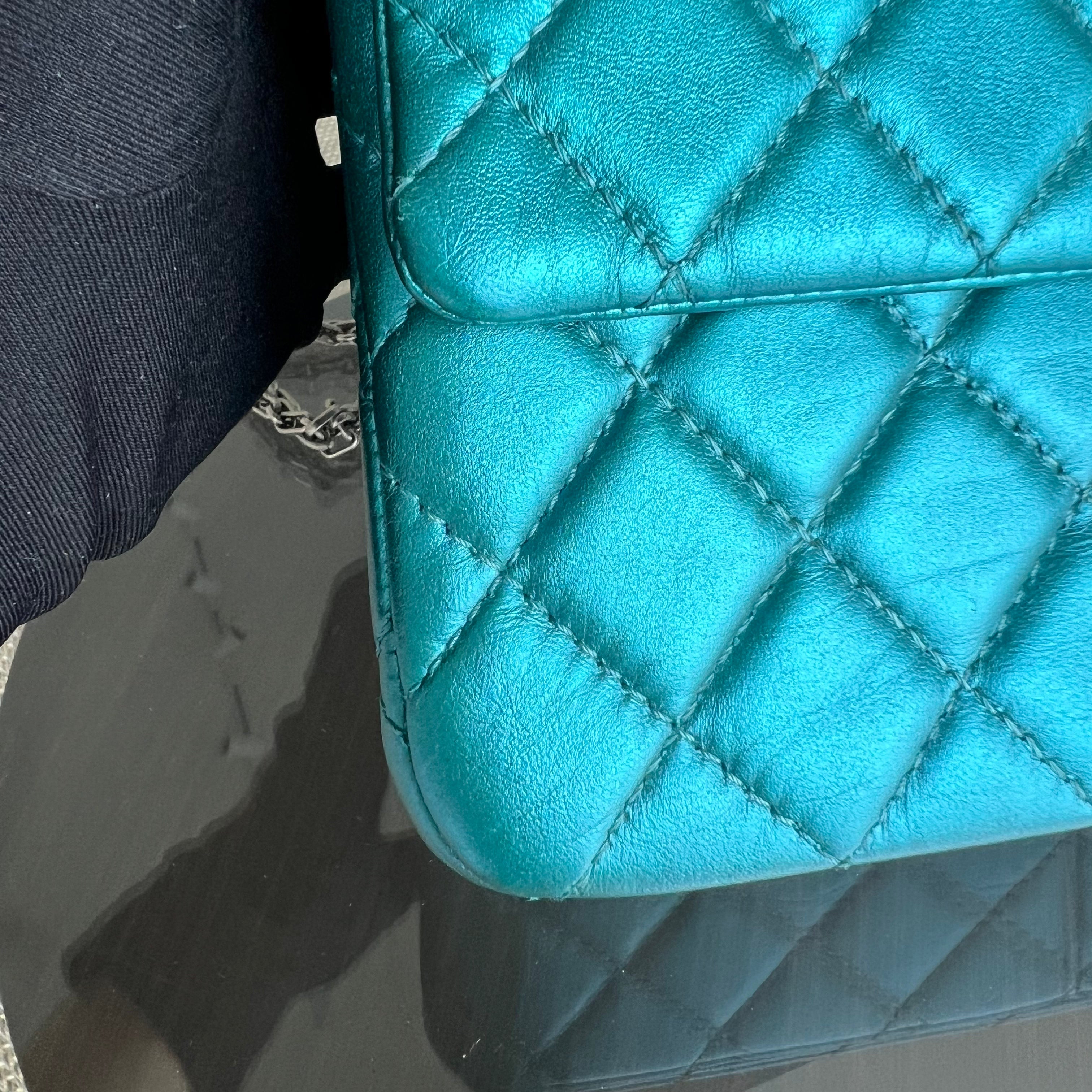 Chanel 2.55 Reissue 226 - Medium Quilted Calfskin Iridescent Cyan Blue Silver Hardware Series 12