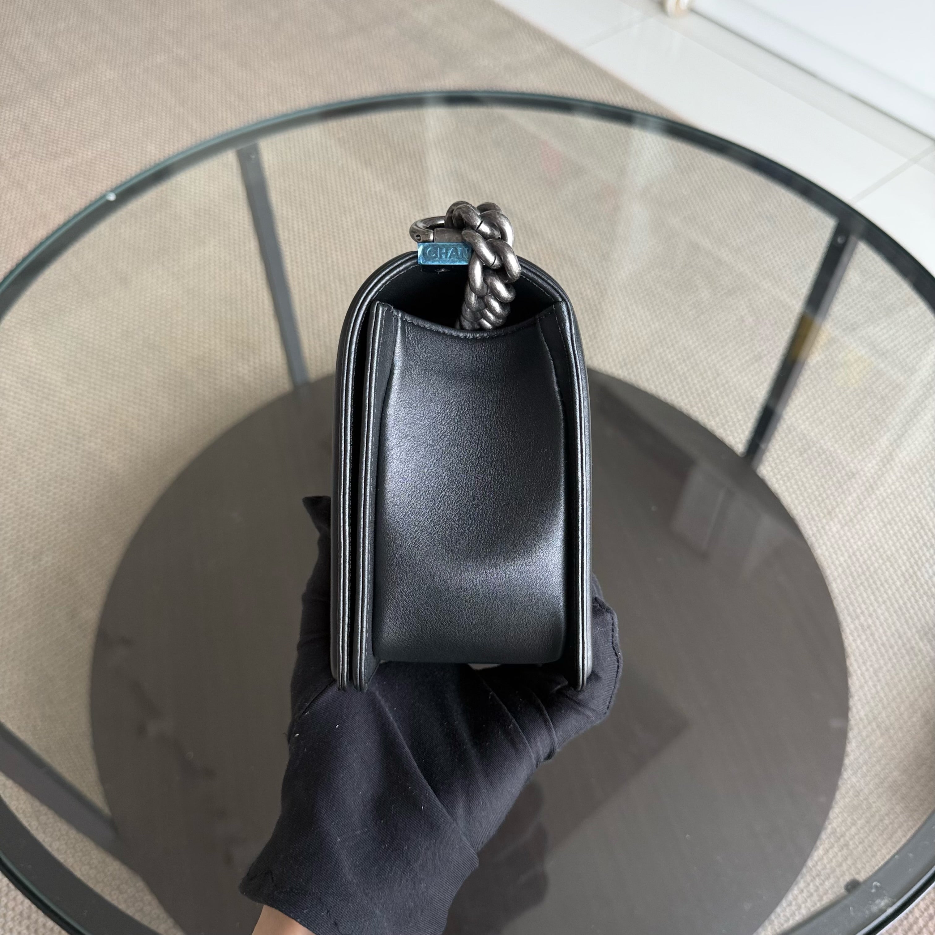 Chanel Boy Medium - 25CM Chevron Calfskin Black Ruthenium Silver Hardware