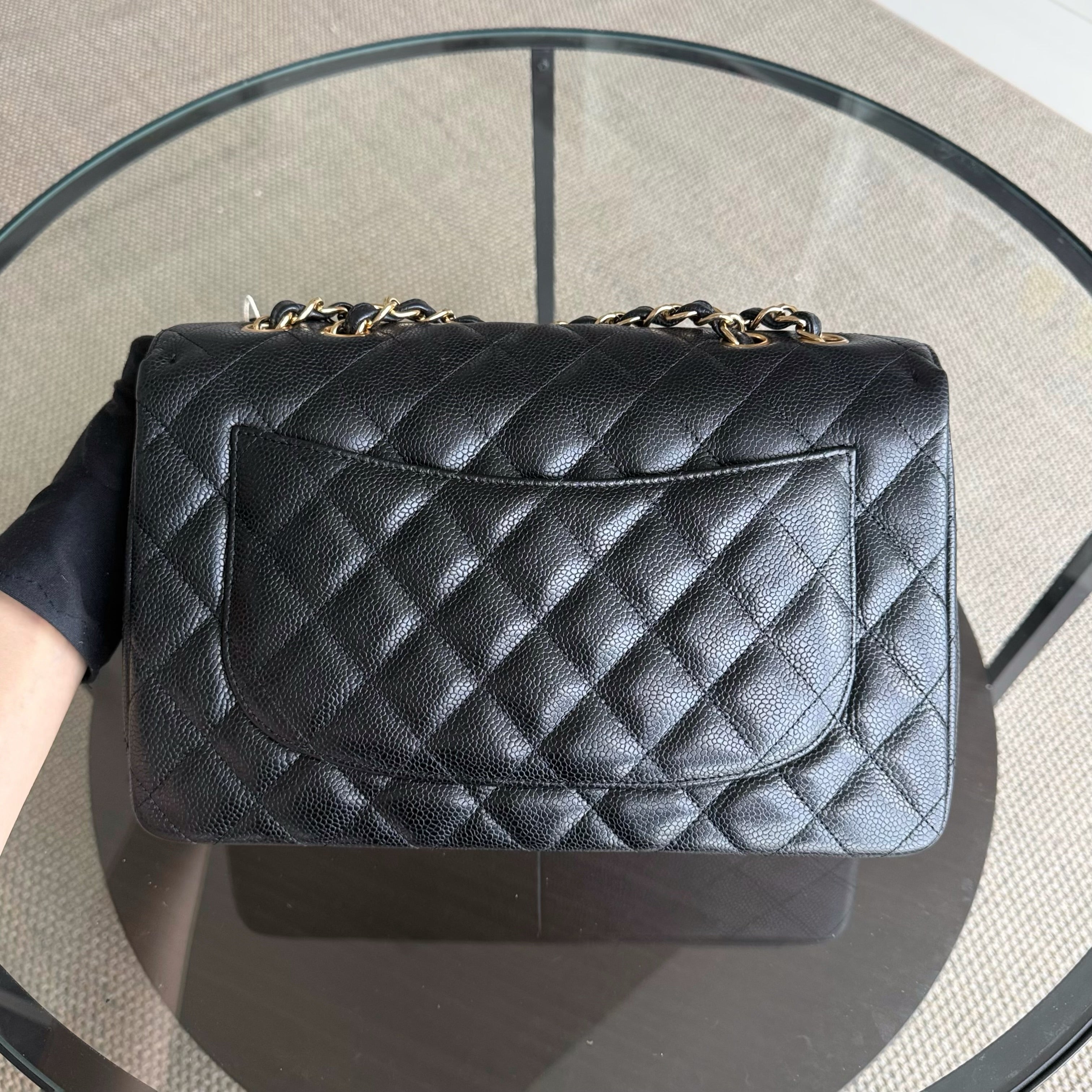 Chanel Classic Flap Jumbo - Caviar 30CM Single Flap Quilted Black Gold Hardware Series 13