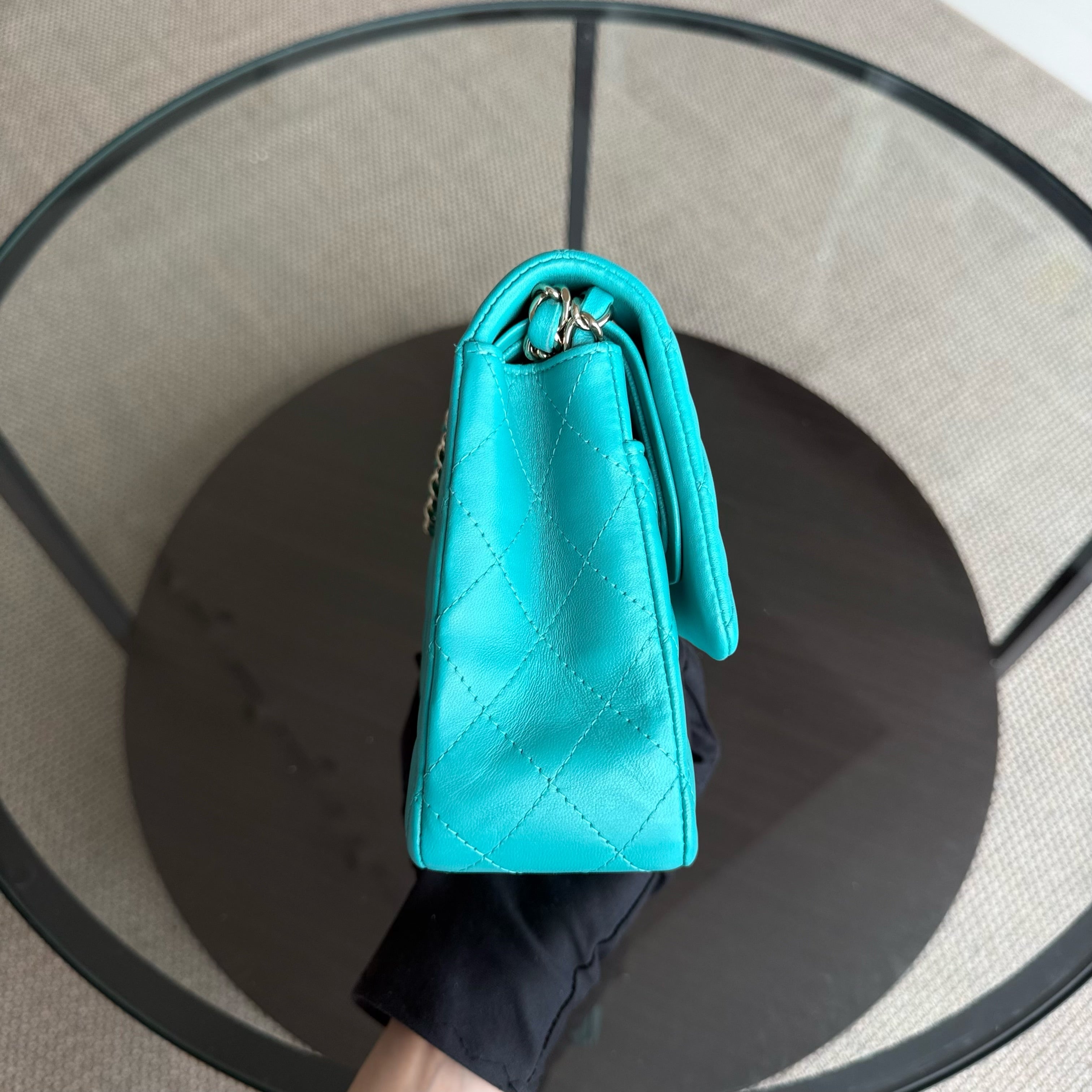 Chanel Classic Flap Medium - 25CM Quilted Lambskin Cyan Gold Hardware Series 23