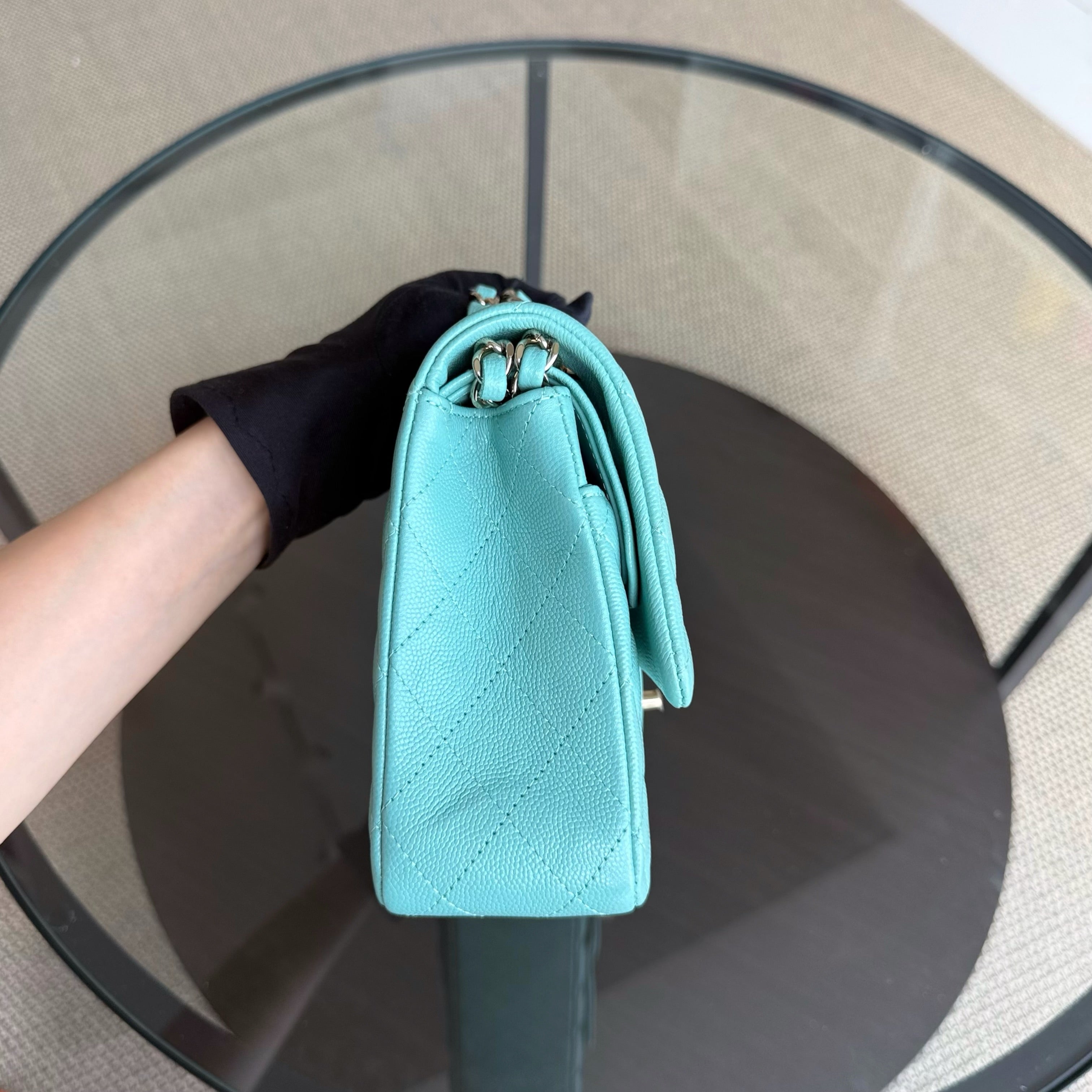 Chanel Classic Flap Medium - 25CM Quilted Caviar Light Blue Gold Hardware Series 31