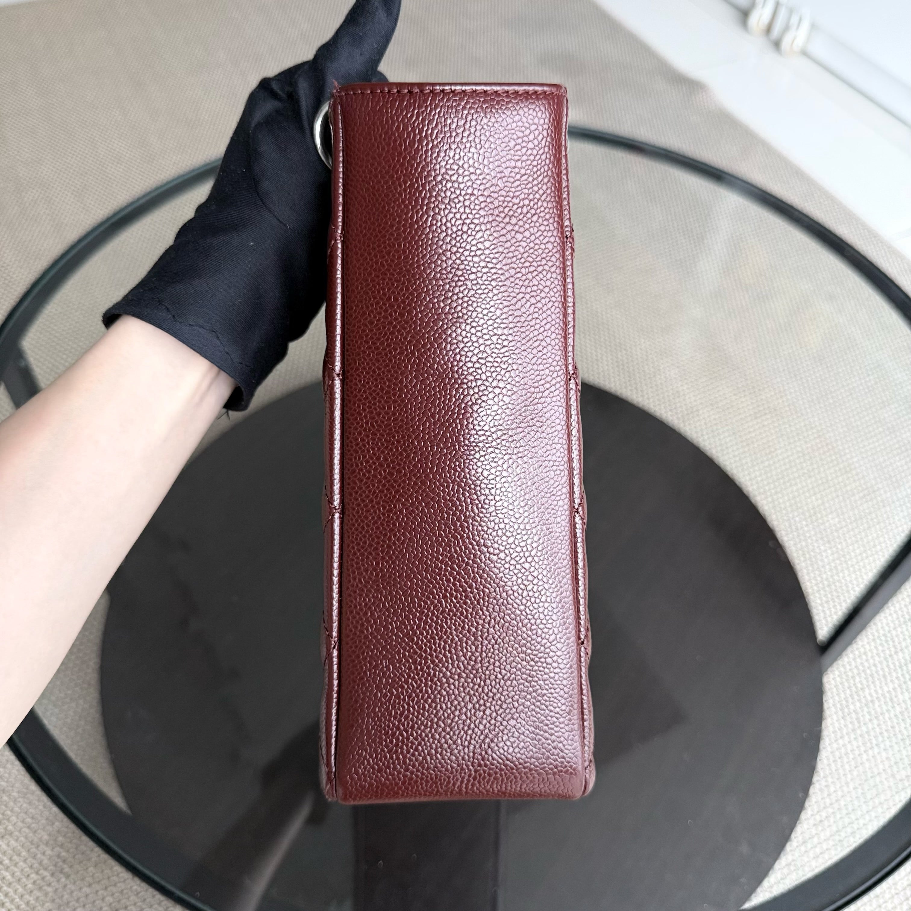 Chanel Caviar PST Petite Shopping Tote Quilted Grained Calfskin Burgundy Silver Hardware Series 18