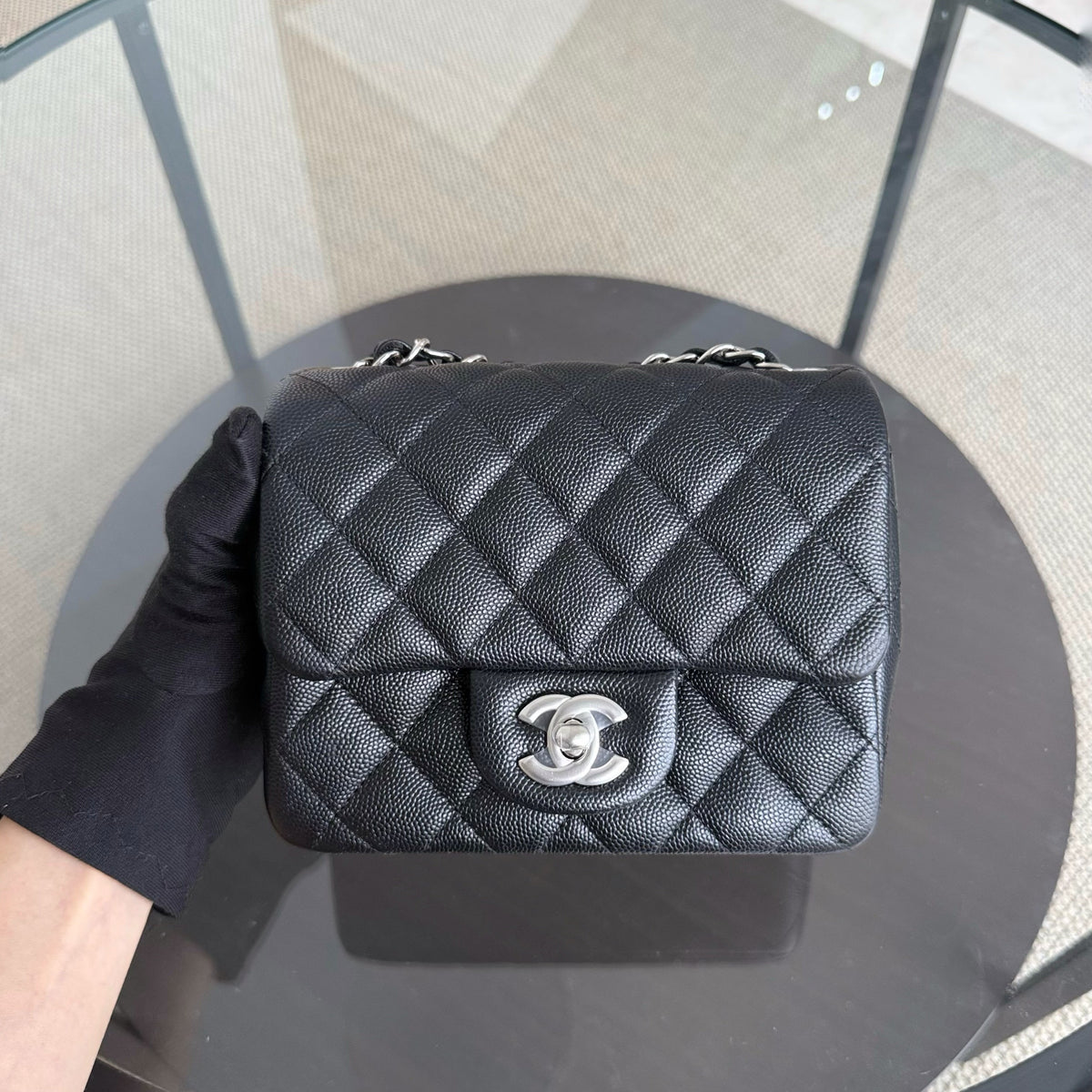 Chanel Classic Flap Mini Square - Caviar Quilted Black Silver Hardware Series 24