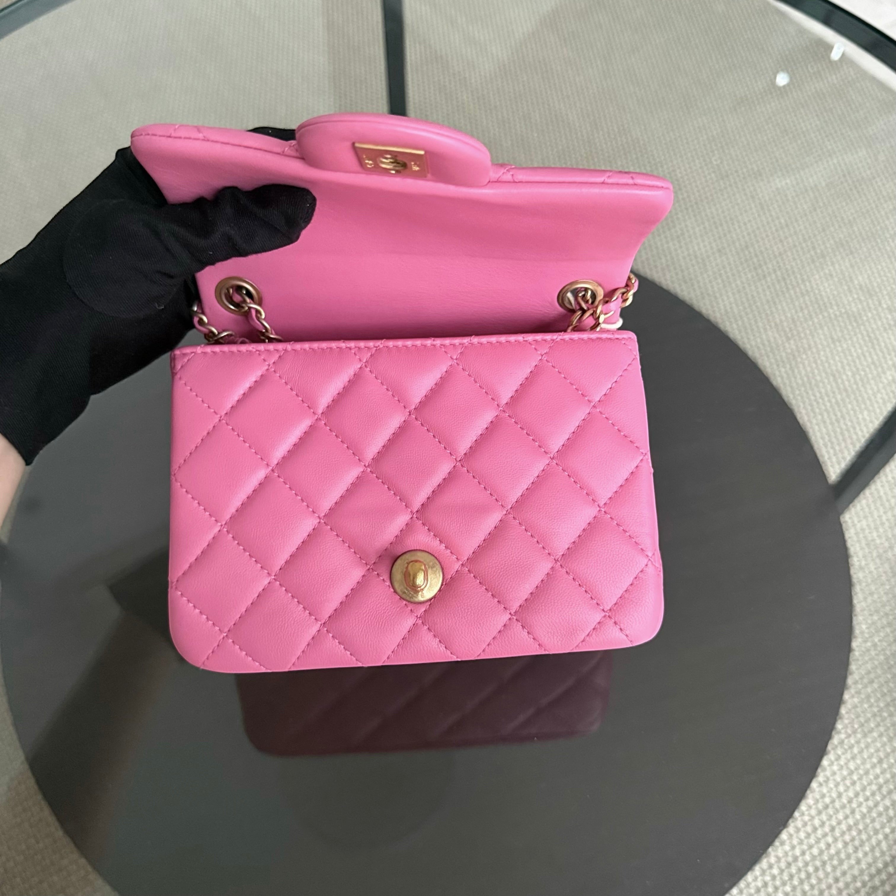 Chanel Classic Flap Mini Square- 17CM Pearl Crush Quilted Lambskin Pink Gold Hardware Series 30