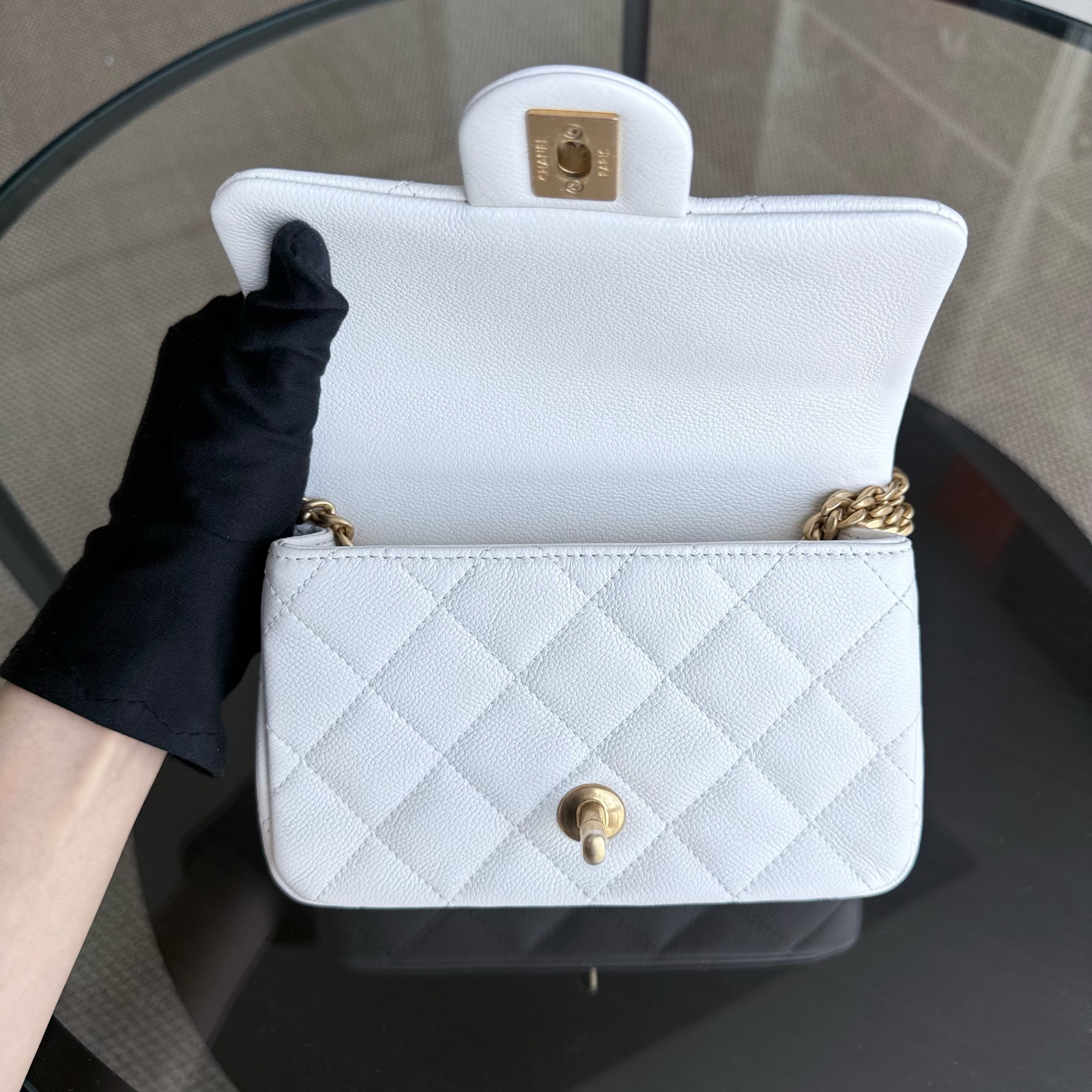 Chanel Flap Mini 21CM Sweetheart 23P - Caviar Quilted White Gold Hardware Microchip