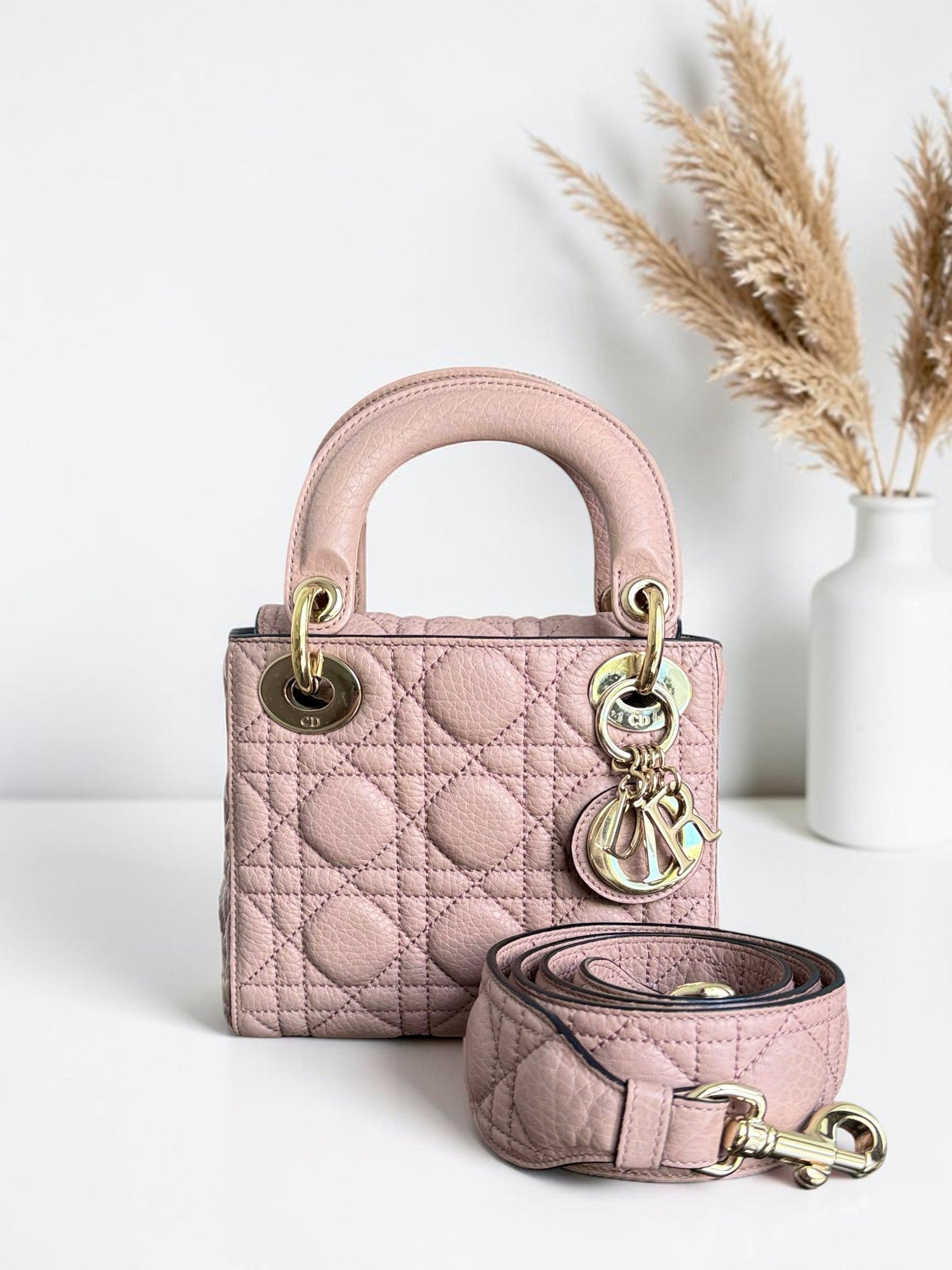 Dior Lady Mini - Cannage Grained Calfskin Blush Gold Hardware