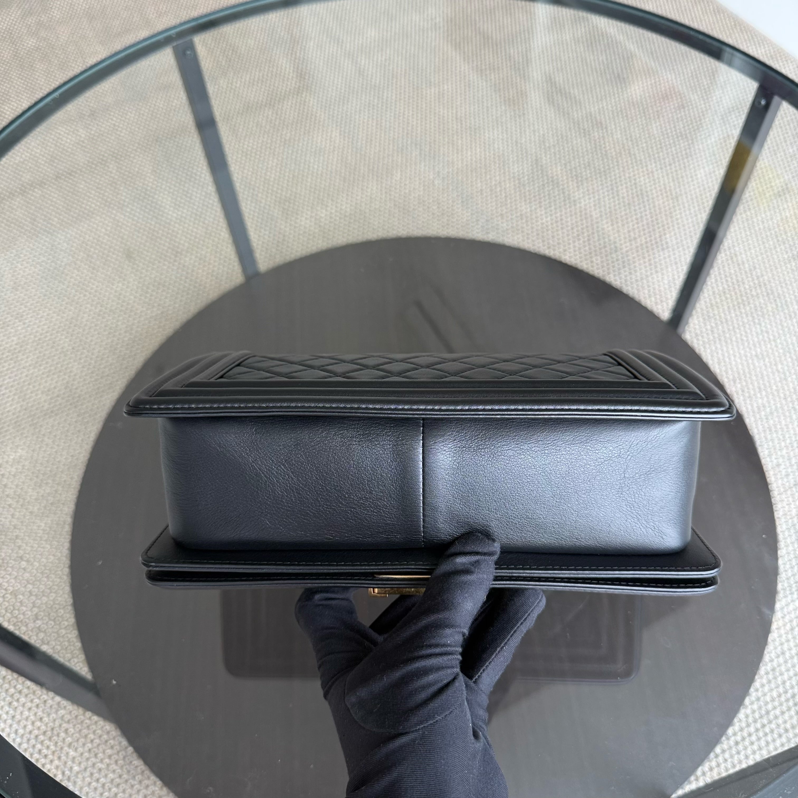 Chanel Boy Medium - Calfskin 25CM Quilted Black Gold Hardware Series 20