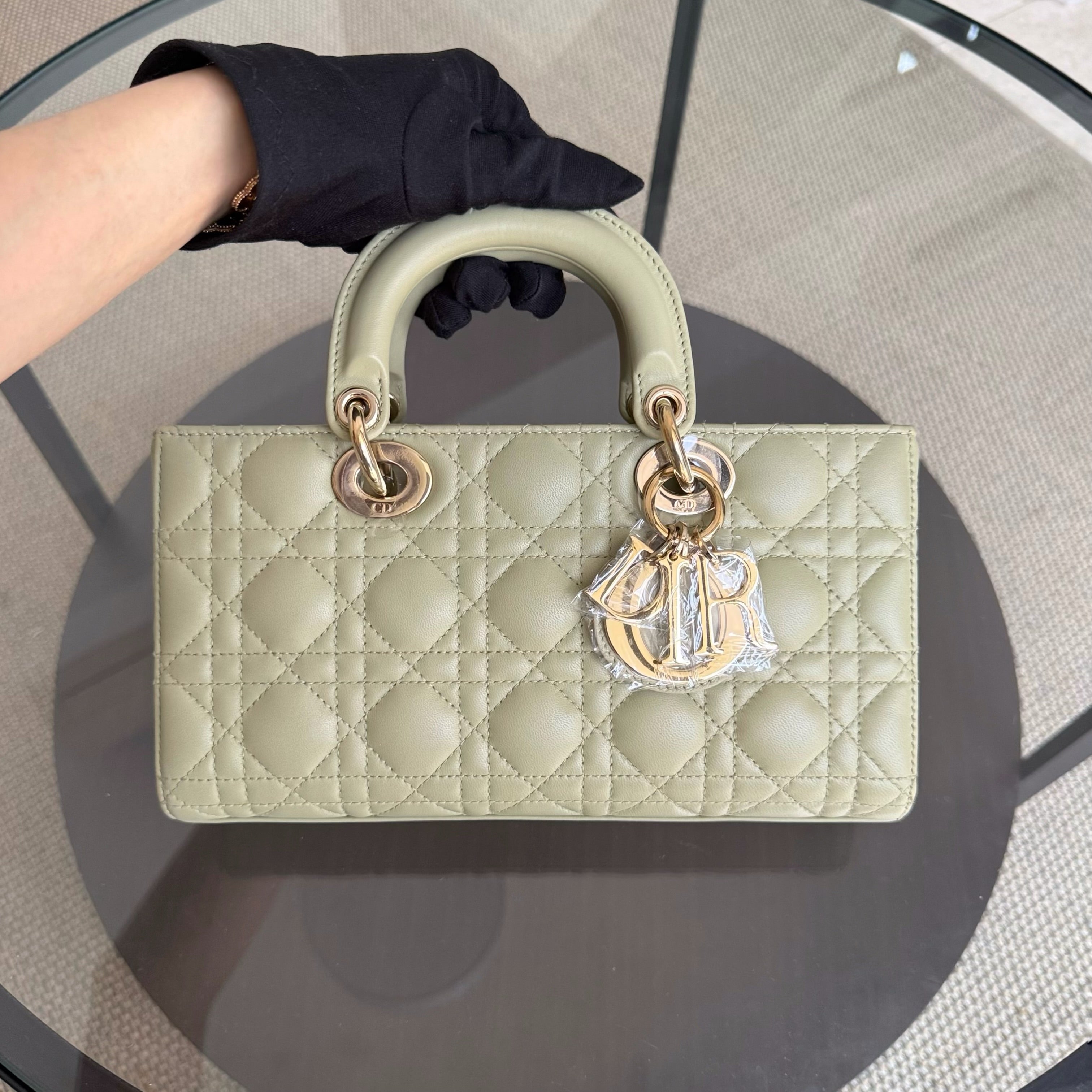Dior D-Joy Medium - Cannage Lambskin Lime Gold Hardware