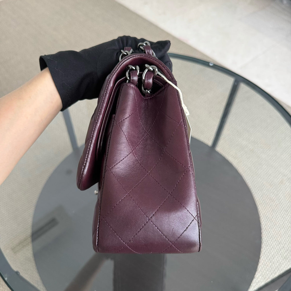 Chanel Classic Flap Jumbo - Double Flap 30CM Quilted Lambskin Dark Maroon Dark Silver Hardware