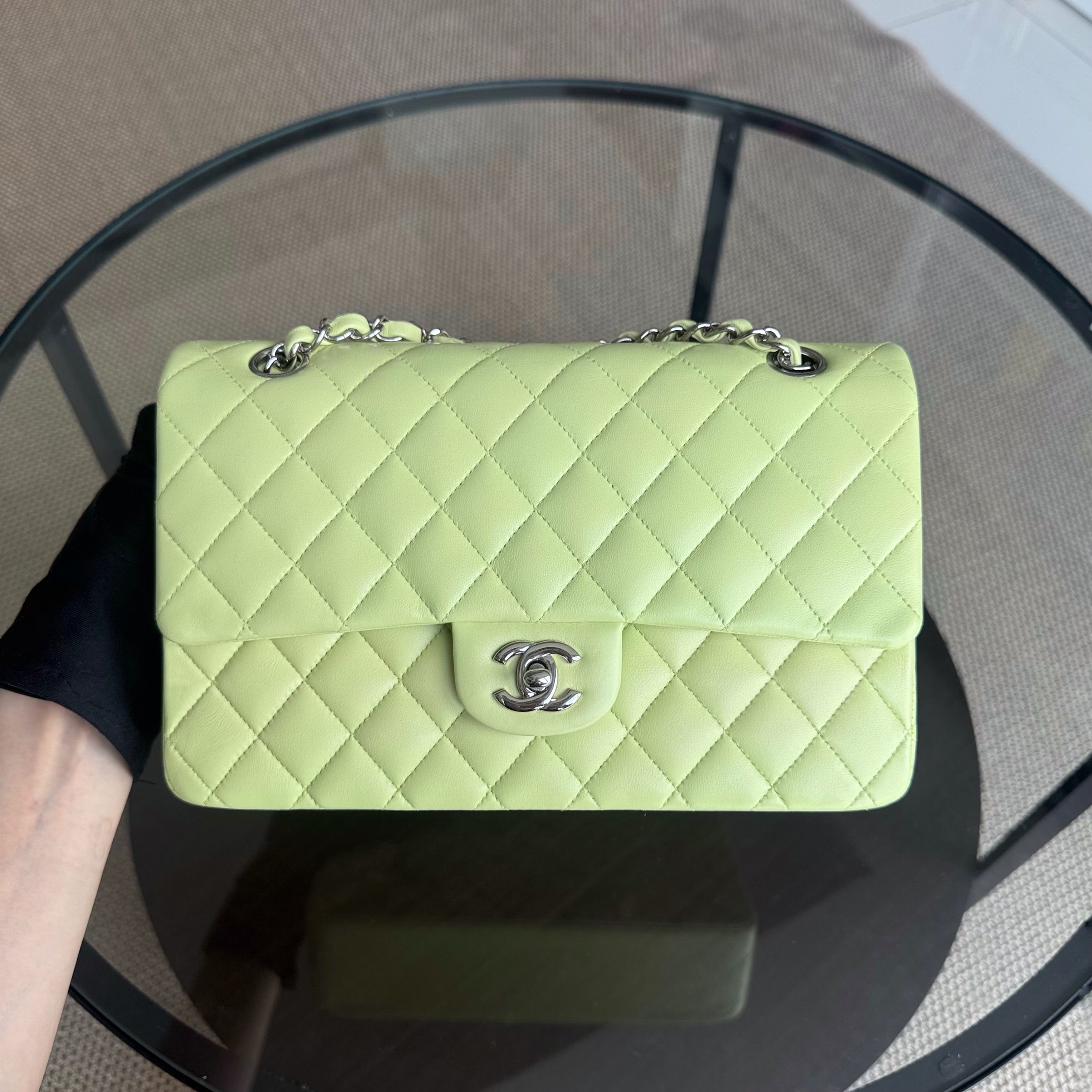 Chanel Classic Flap Medium - 25CM Quilted Lambskin Lime Silver Hardware Series 14