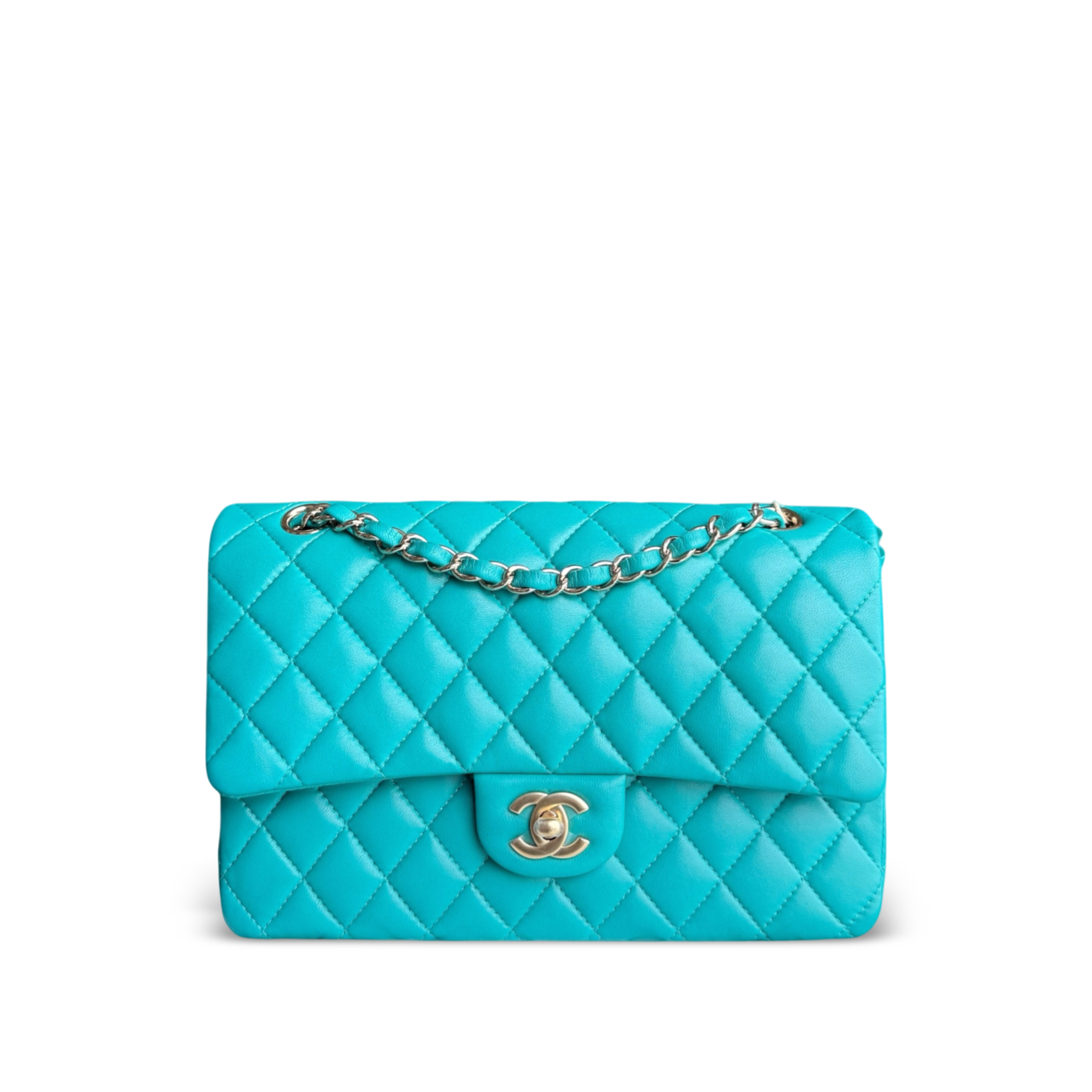 Chanel Classic Flap Medium - 25CM Quilted Lambskin Cyan Gold Hardware Series 23