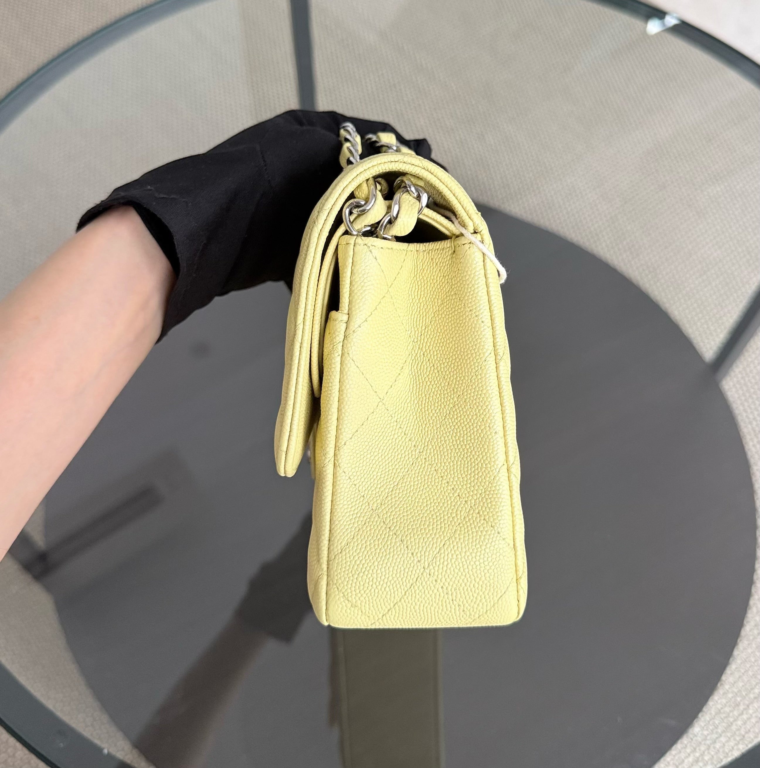 Chanel Classic Flap Medium - Caviar Quilted Light Yellow Silver Hardware Series 25