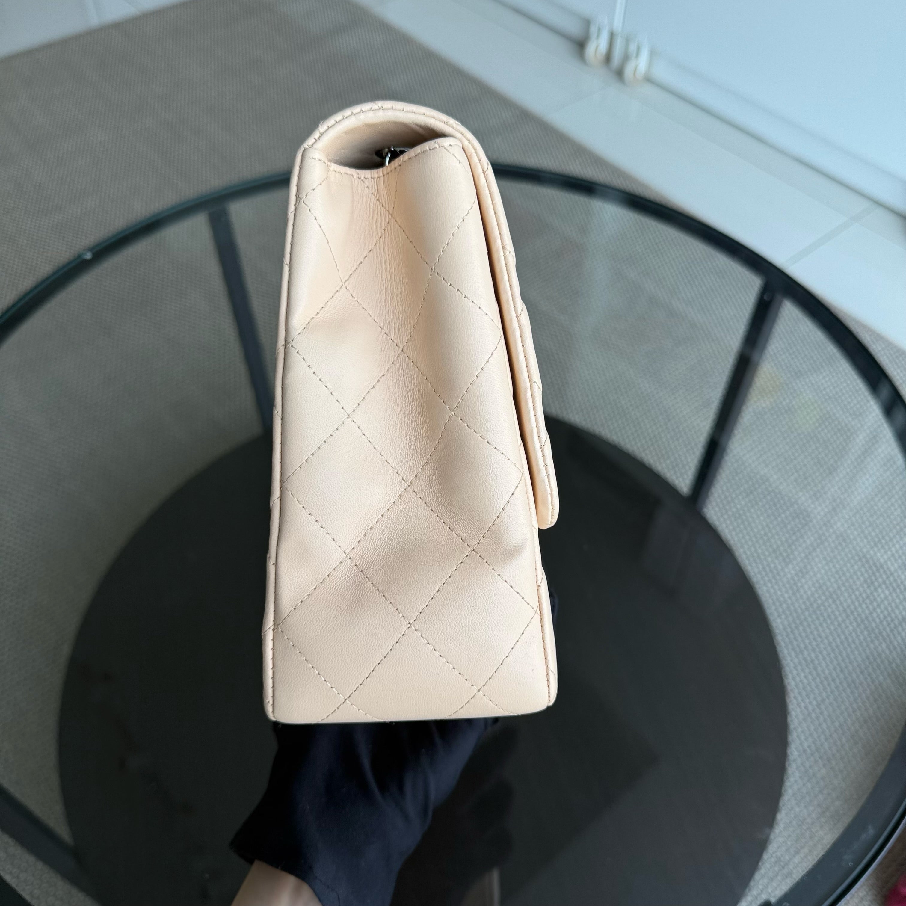 Chanel Classic Flap Jumbo - 30CM Single Flap Quilted Lambskin Beige Silver Hardware Series 14