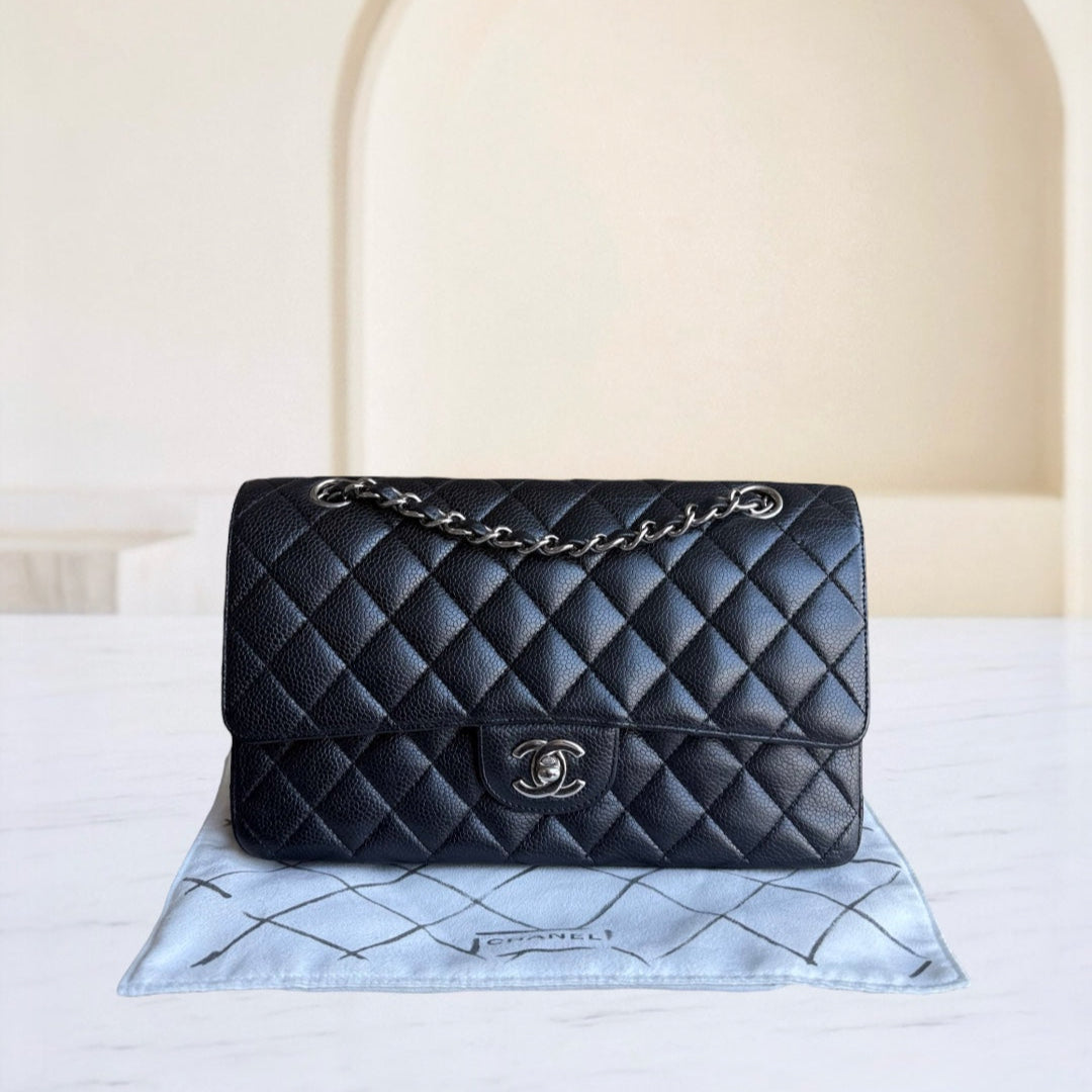 Chanel Classic Flap Medium - Caviar 25CM Quilted Grained Calfskin Black Silver Hardware Series 13