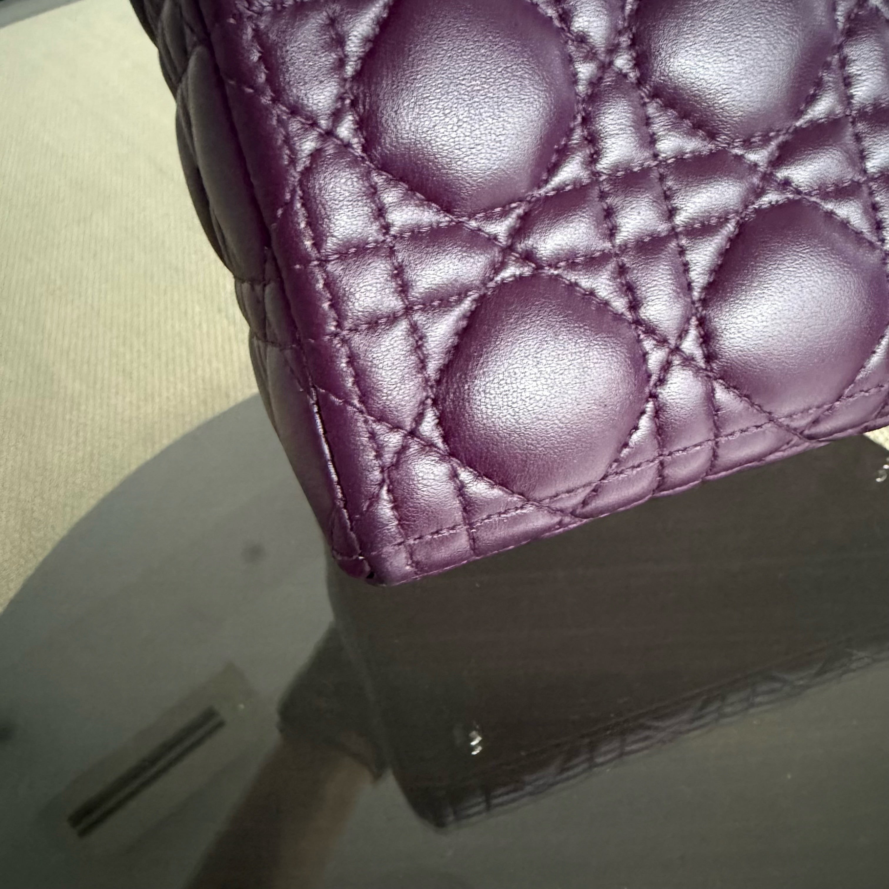 Dior Lady Large - Cannage Lambskin Dark Purple Silver Hardware