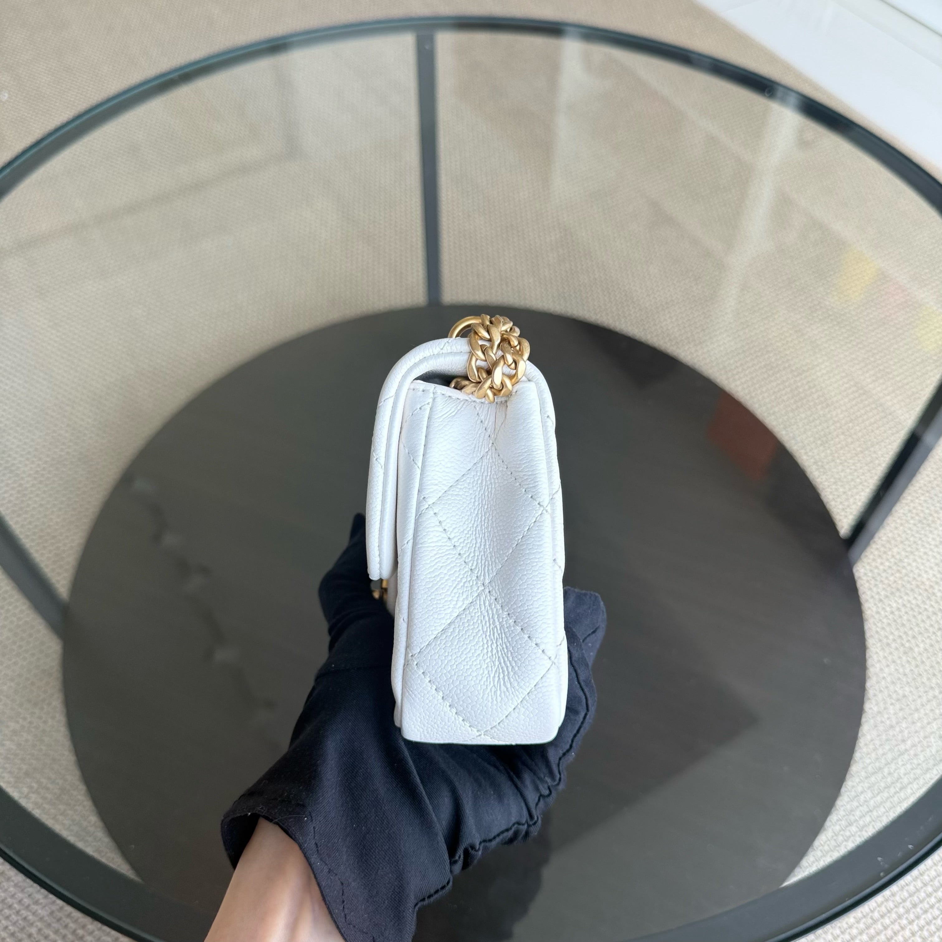 Chanel Flap Mini 21CM Sweetheart 23P - Caviar Quilted White Gold Hardware Microchip