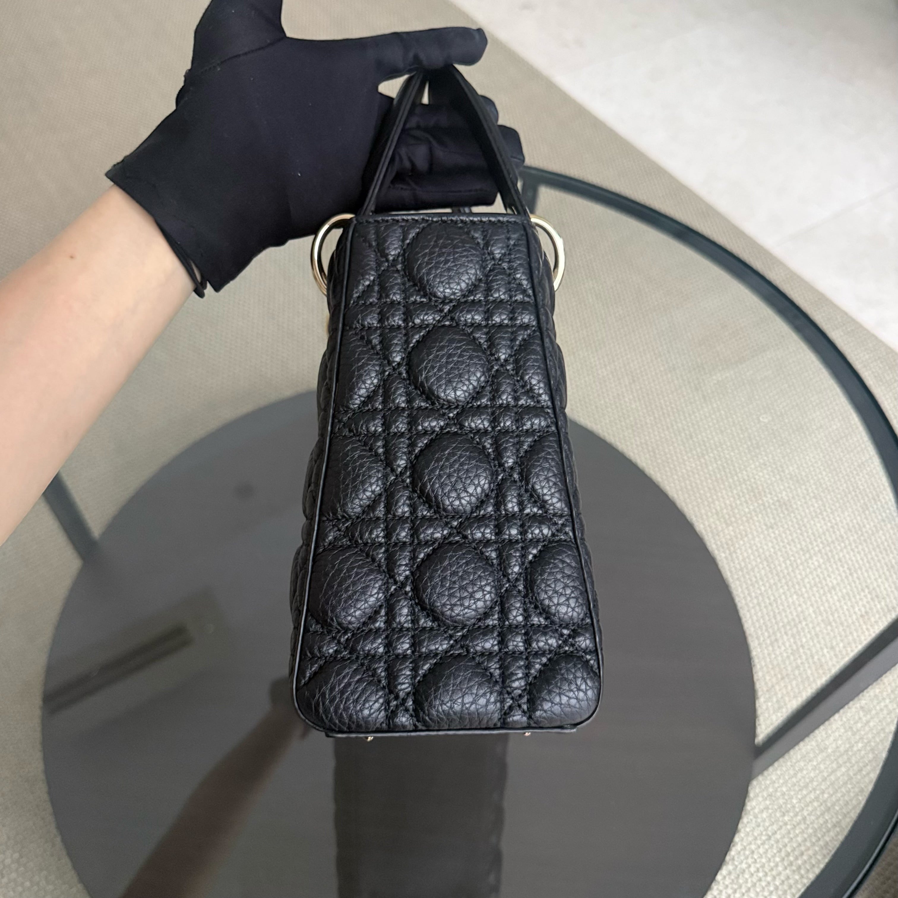 Dior Lady Medium Flap - Cannage Calfskin Black Gold Hardware No Strap