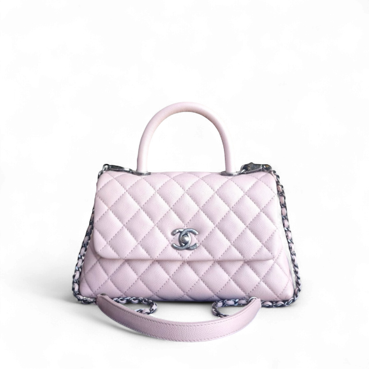 Chanel Coco Handle Small - Caviar Quilted Grained Calfskin Light Pink Silver Hardware Series 23