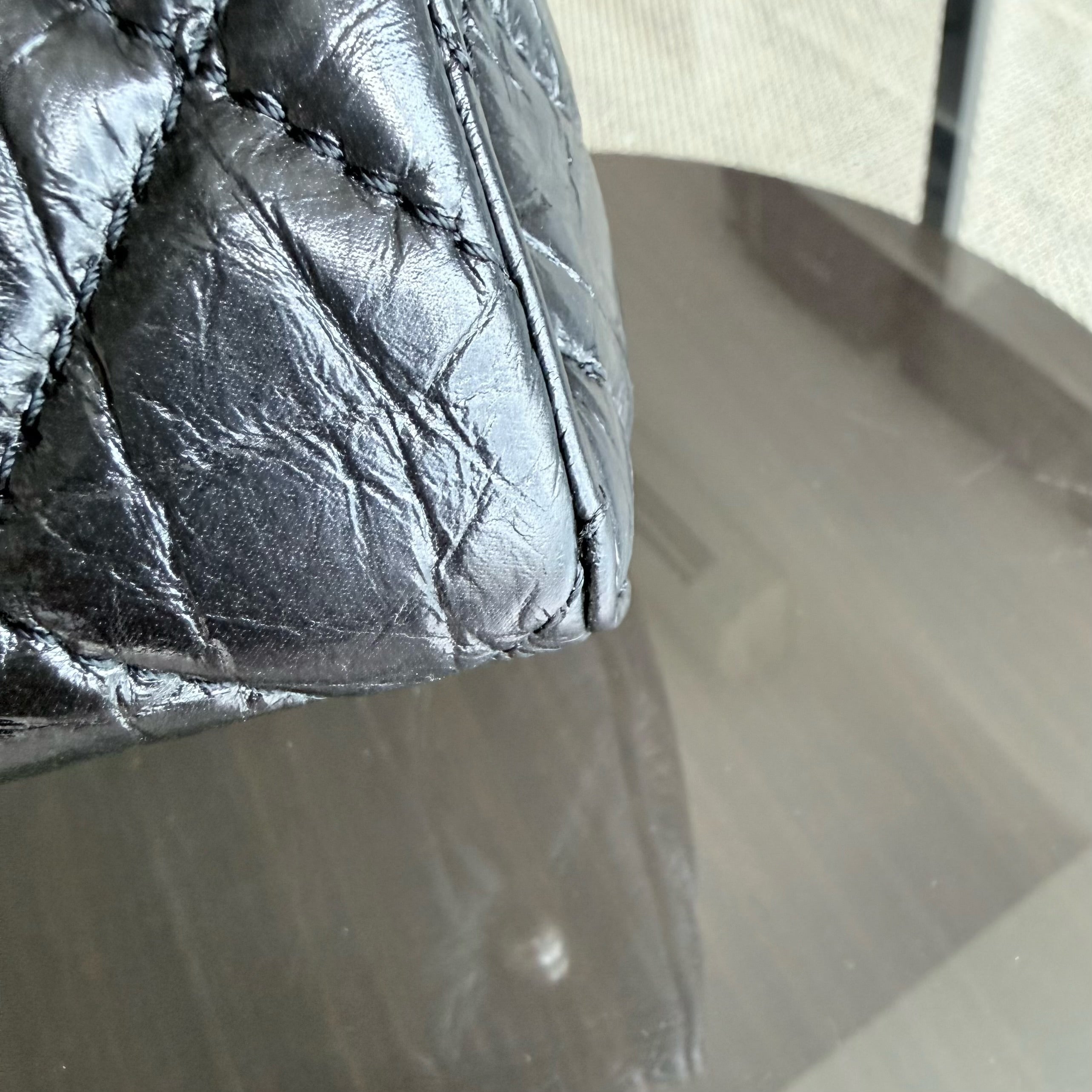 Chanel 2.55 Small Shopping Tote - Quilted Black Glazed Calfskin Silver Hardware Series 20