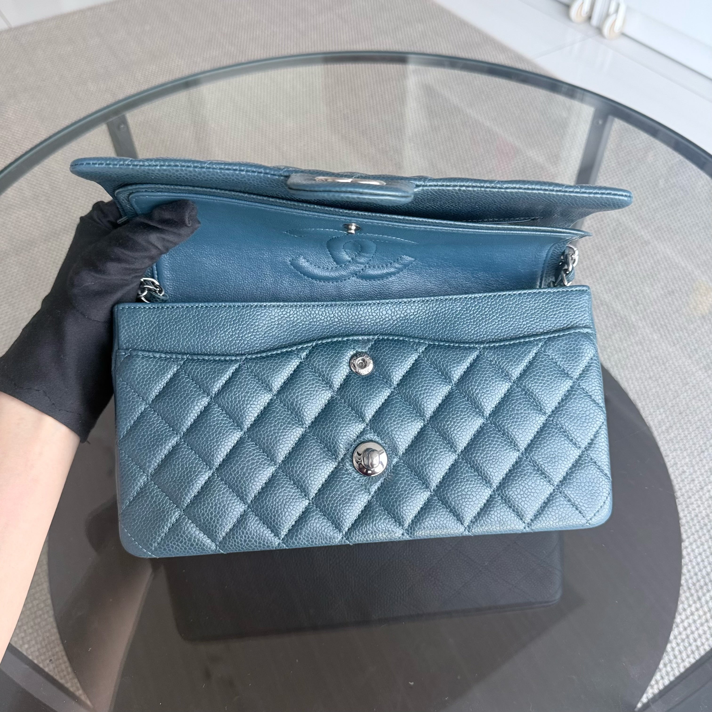 Chanel Classic Flap Medium - Caviar 25CM Quilted Blue Gold Hardware Series 20