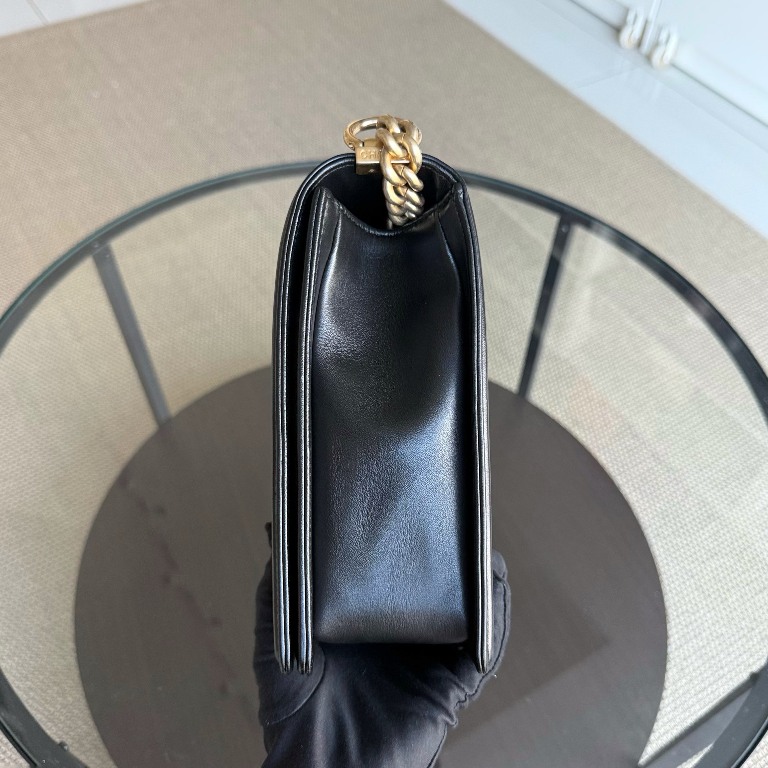 Chanel Boy Large - 30CM Quilted Lambskin Large Black Gold Hardware Series 21