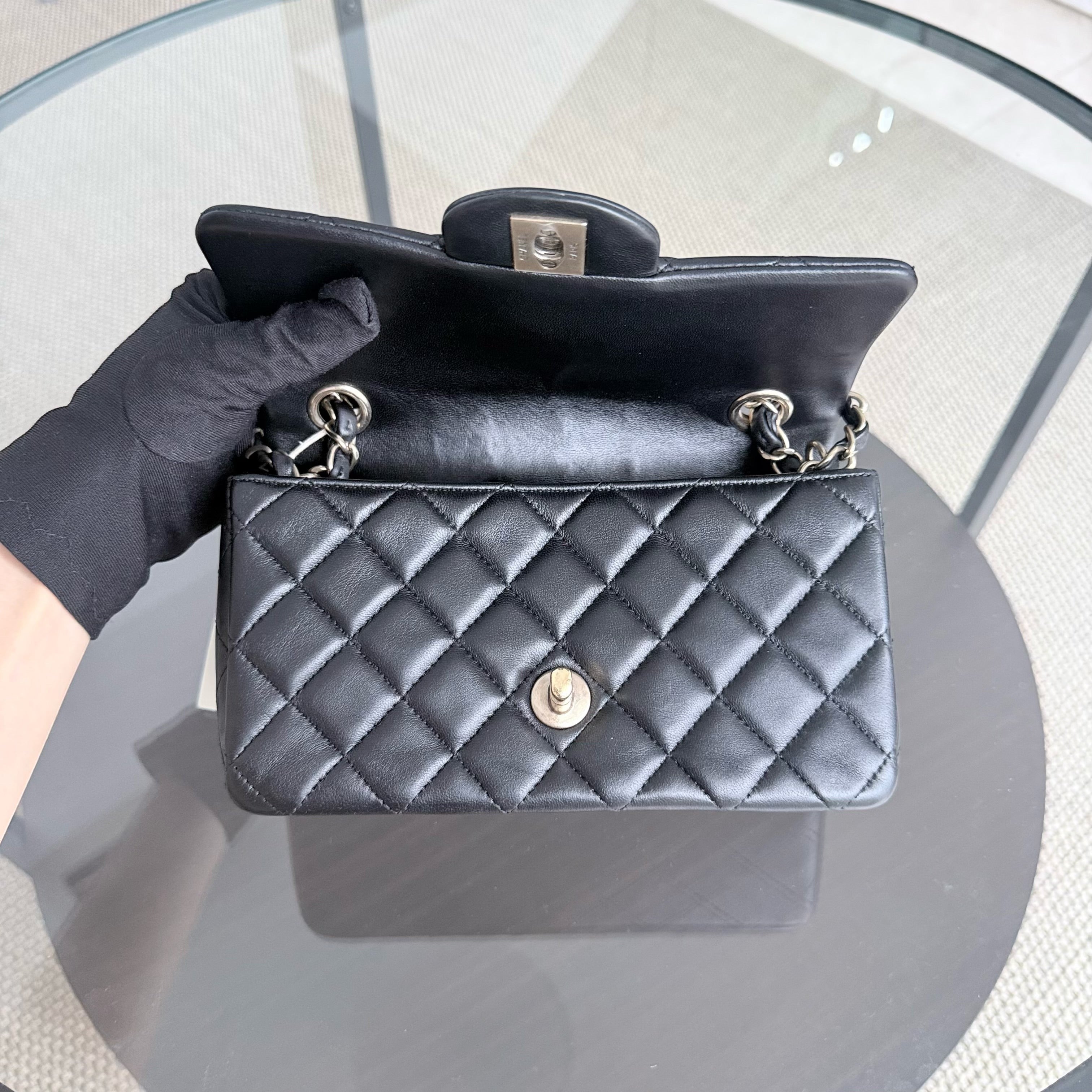 Chanel Mini Rectangle Classic Flap - 20CM Lamskin Quilted Black Gold Hardware Series 20