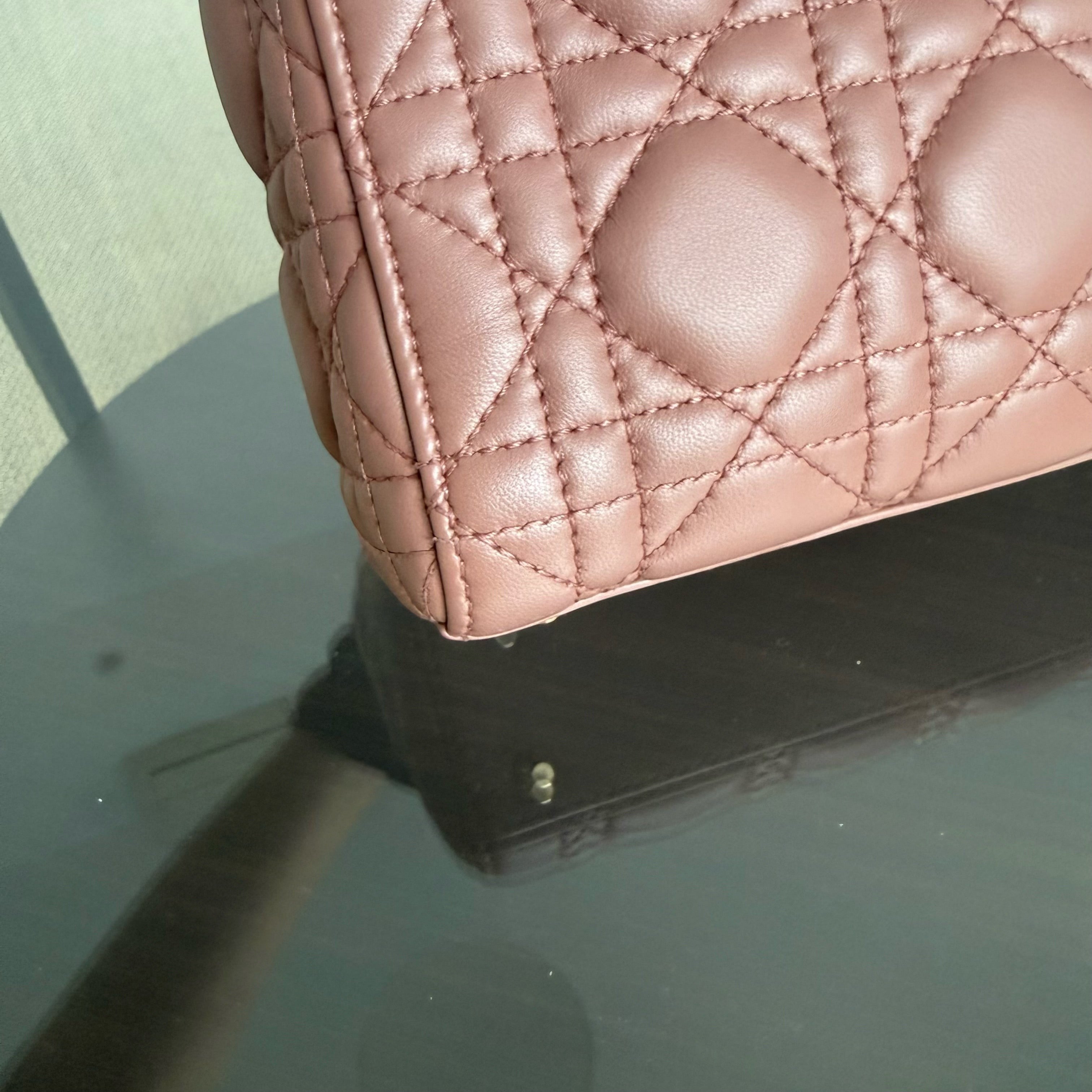 Dior Lady Mini - Cannage Lambskin Blush Gold Hardware Chain Strap