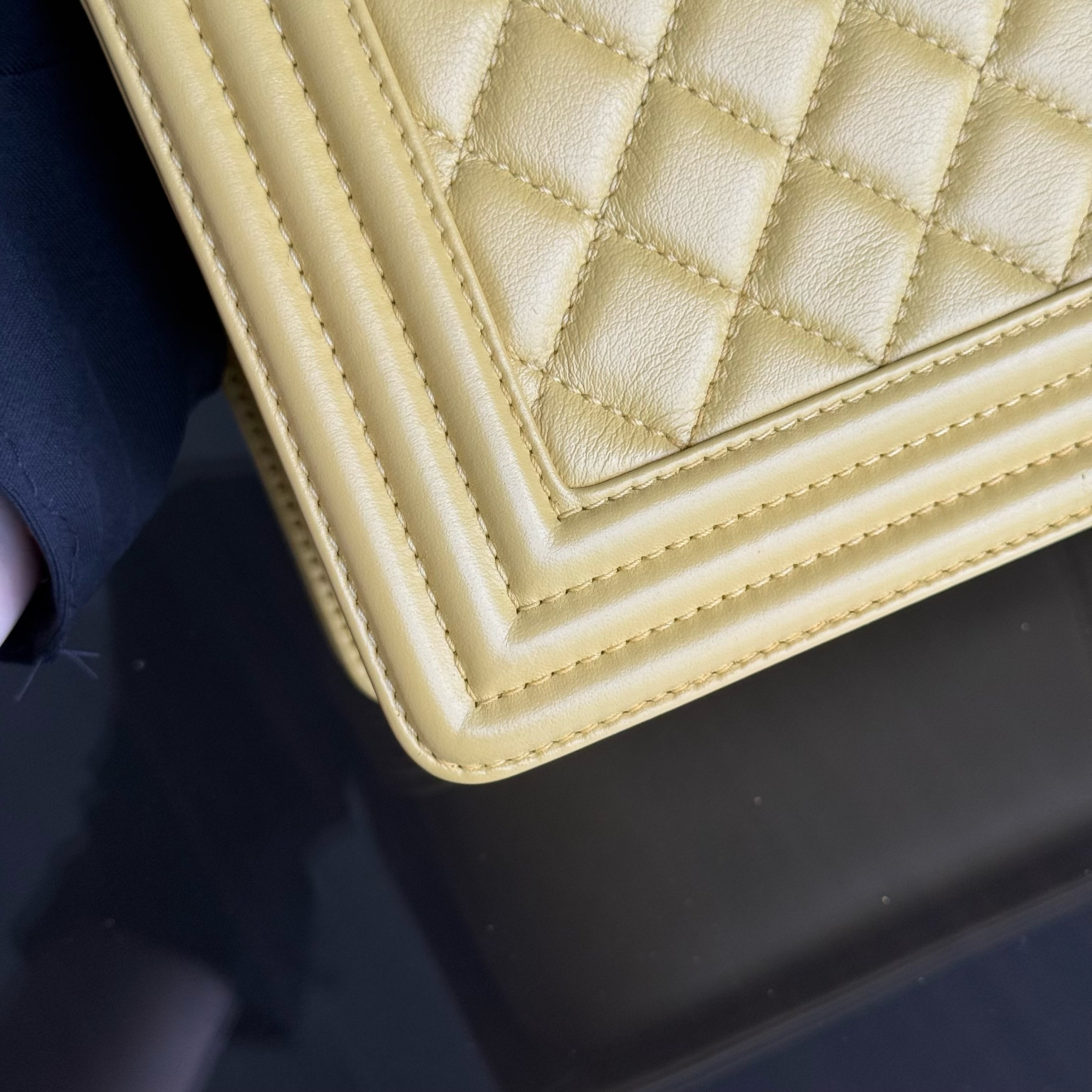 Chanel Boy Medium - Quilted Calfskin Yellow Ruthenium Silver Hardware Series 23