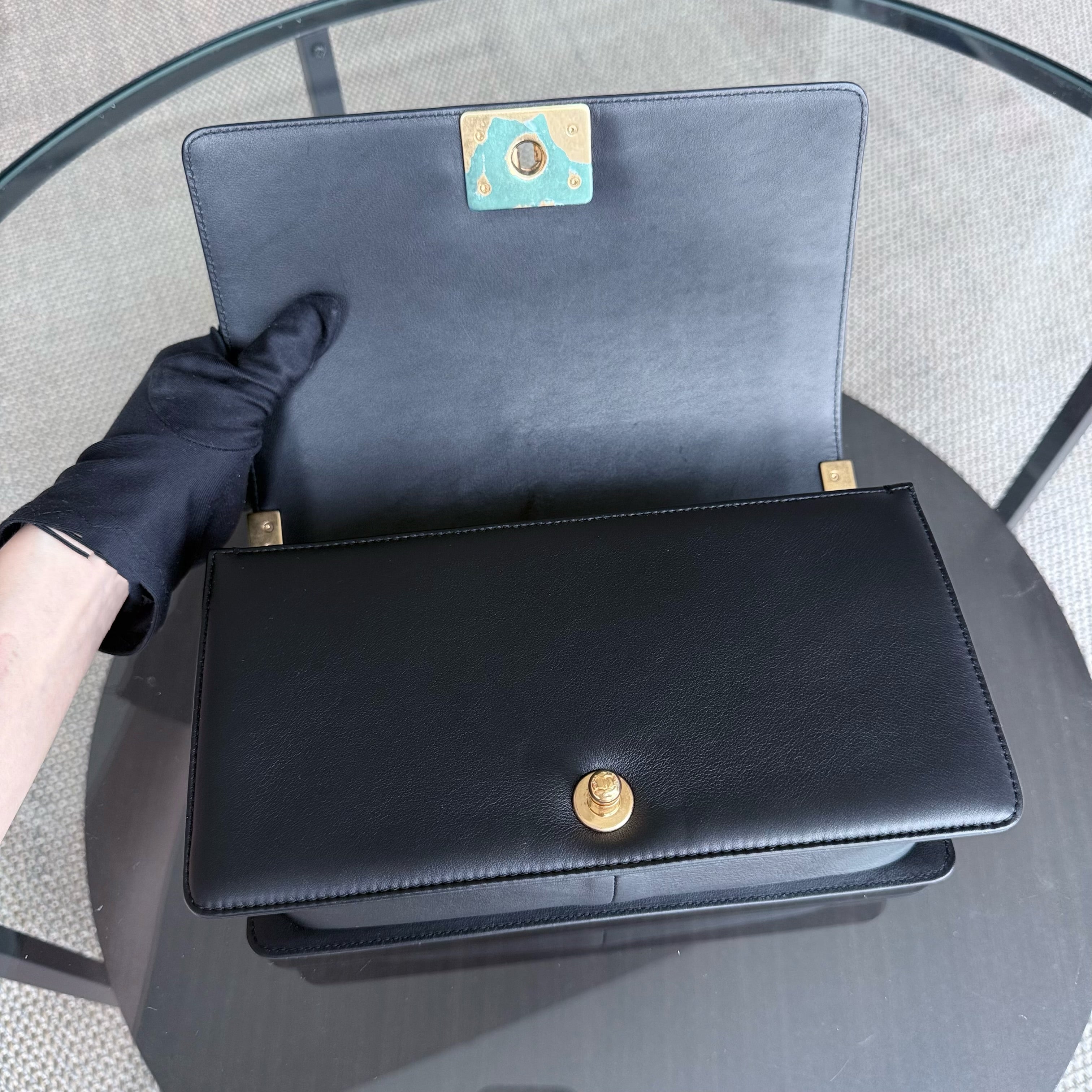 Chanel Boy Medium - Calfskin 25CM Quilted Black Gold Hardware Series 20