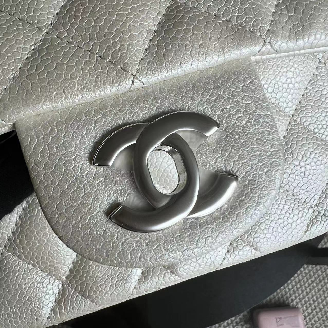 Chanel Caviar Mini Square Classic Flap 17CM Quilted Calfskin Pearl White SHW No 20