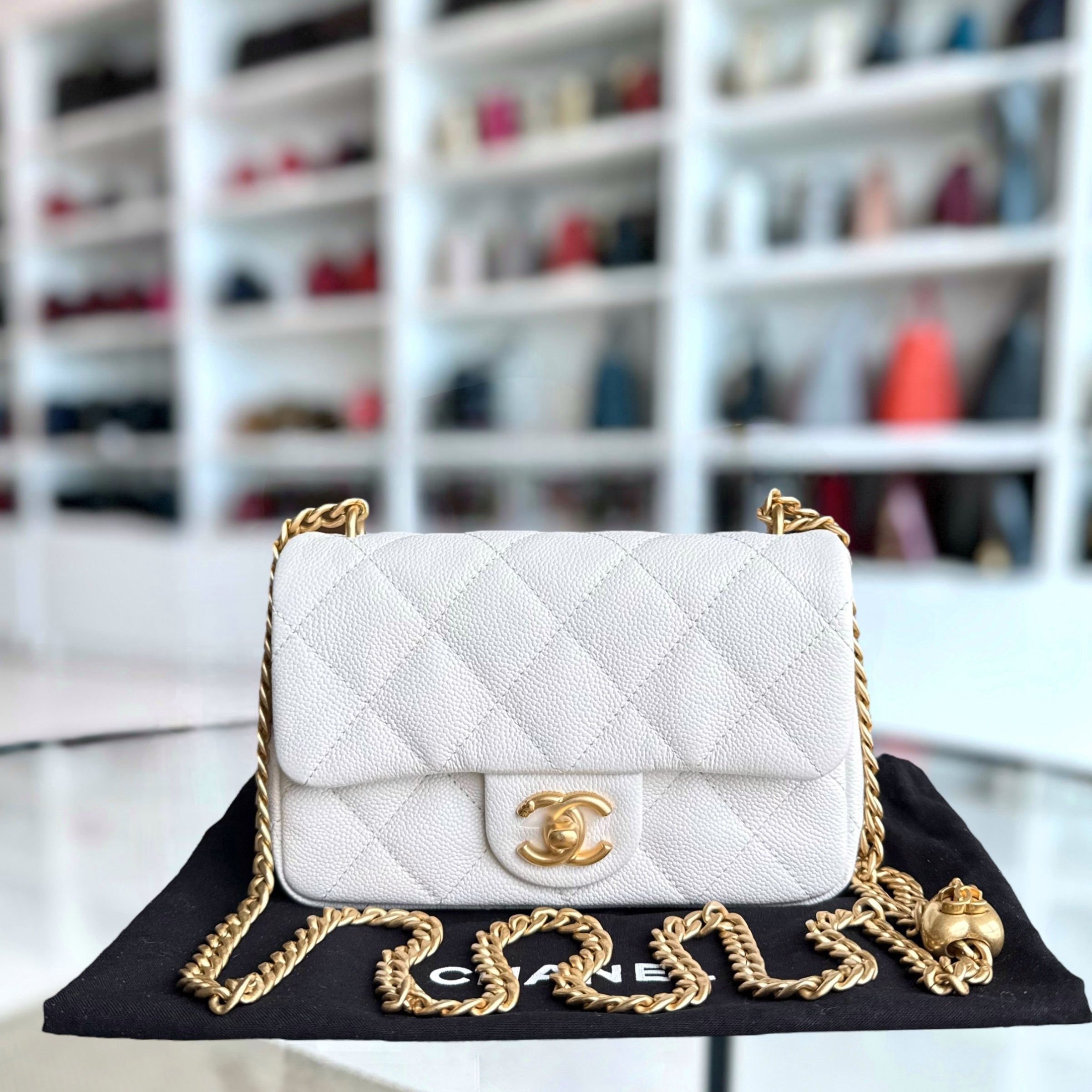 Chanel Flap Mini Sweetheart 23P - Caviar Quilted White Gold Hardware Microchip