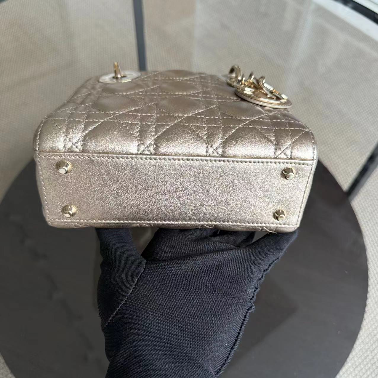 Dior Lady Mini - Lambskin Metallic Cannage Gold Hardware