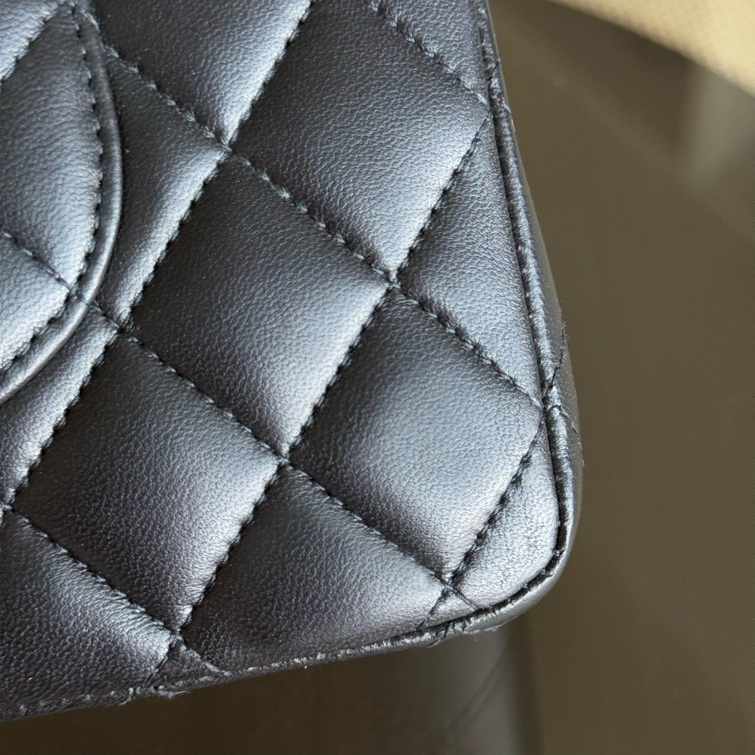 Chanel Classic Flap Medium - 25CM Quilted Lambskin Iridescent Midnight Dark Blue Silver Hardware Series 24