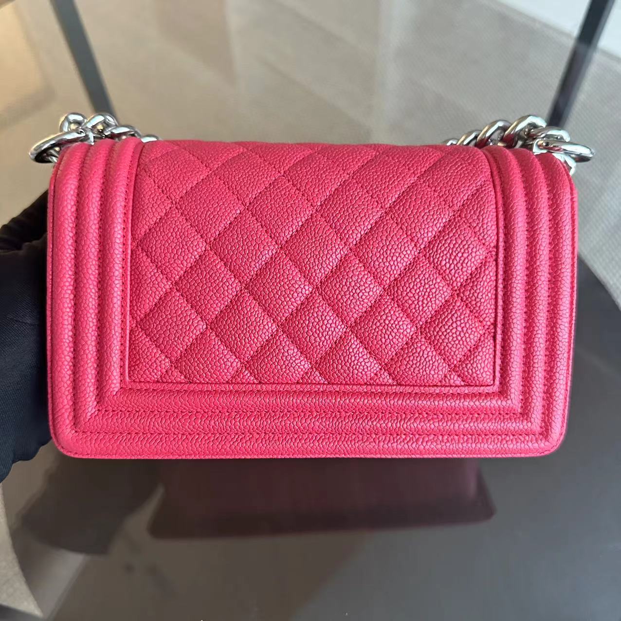 Chanel Boy Small - Hot Pink Quilted Caviar Grained Calfskin with Silver Hardware Series 25