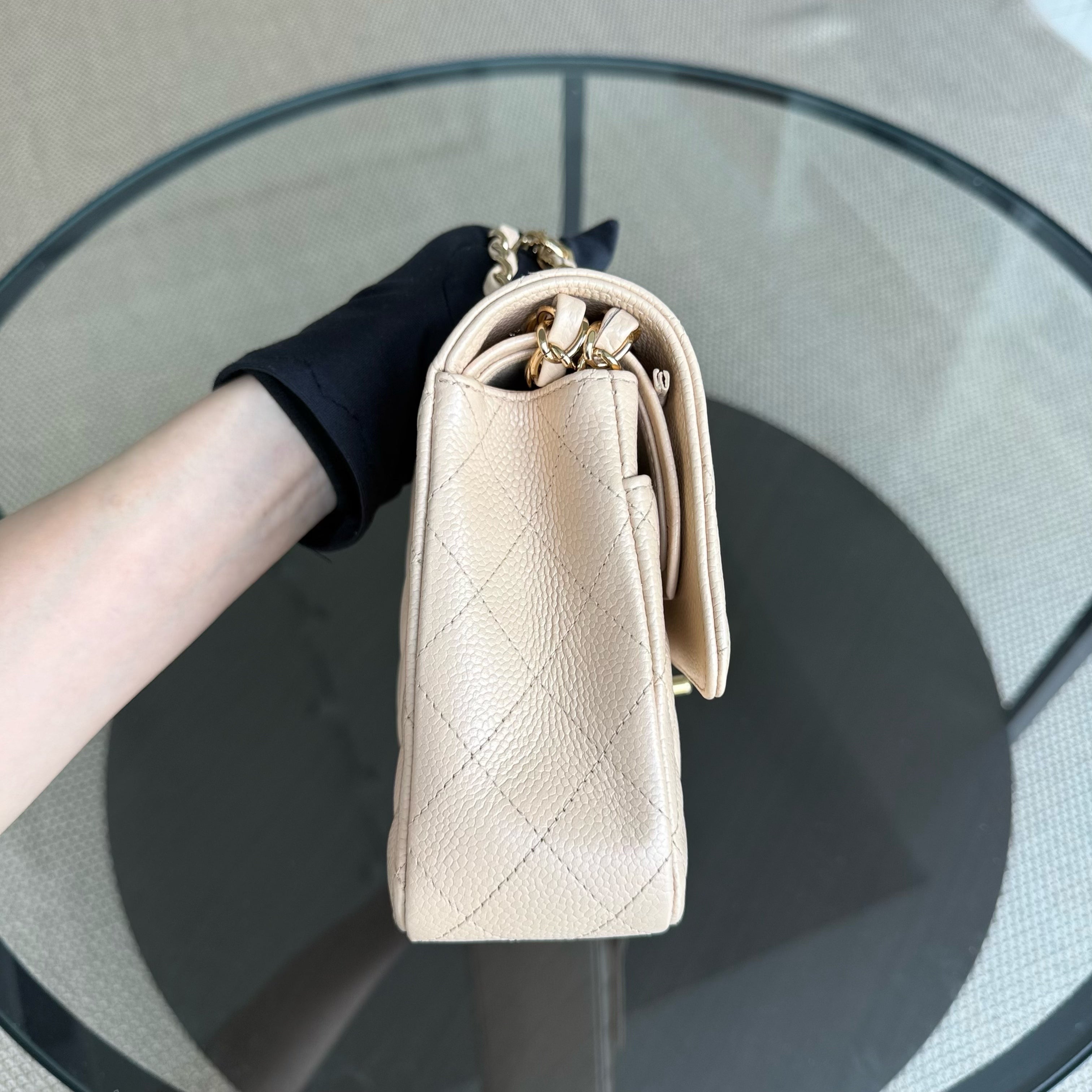 Chanel Classic Flap Medium - Caviar 25CM Quilted Beige Gold Hardware Series 14