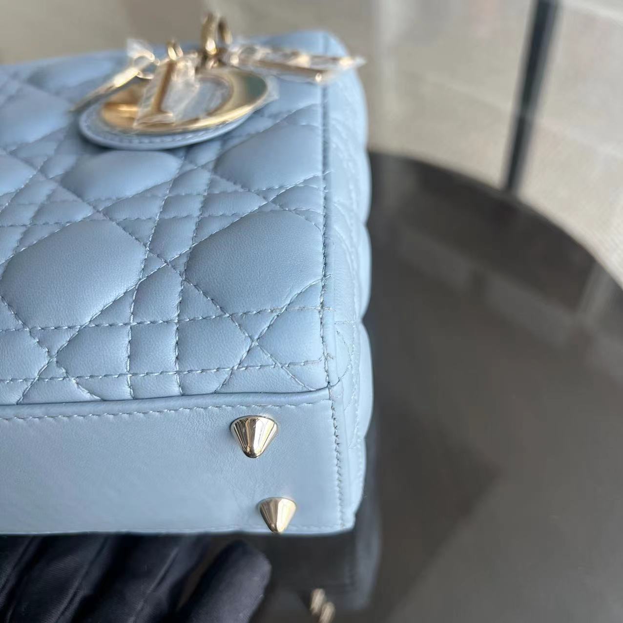 *Full Set, Receipt* Lady Small Cannage Lambskin Light Blue Golden Hardware ABC MyABC