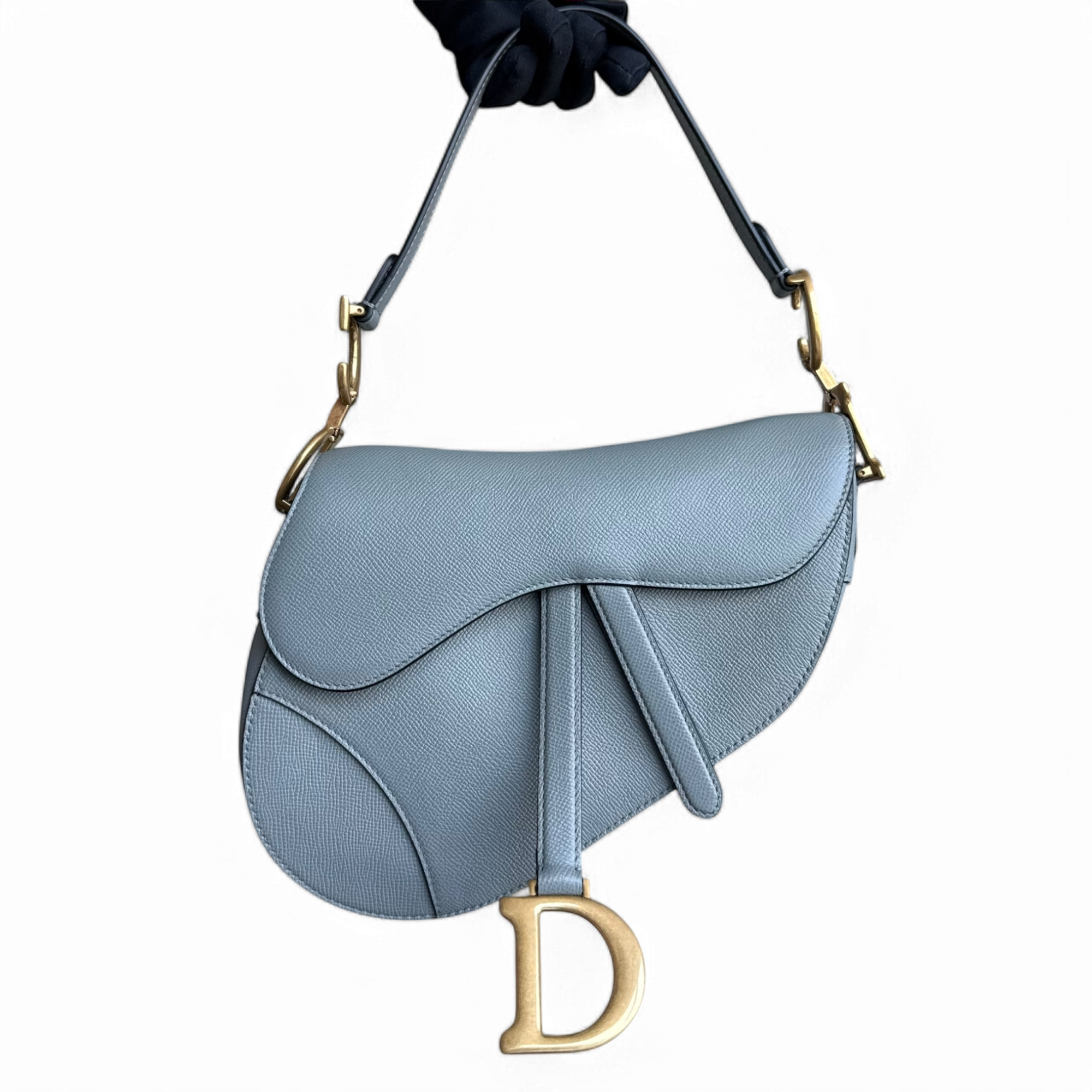 Dior Saddle Medium - Grained Calfskin Haze Blue Gold Hardware