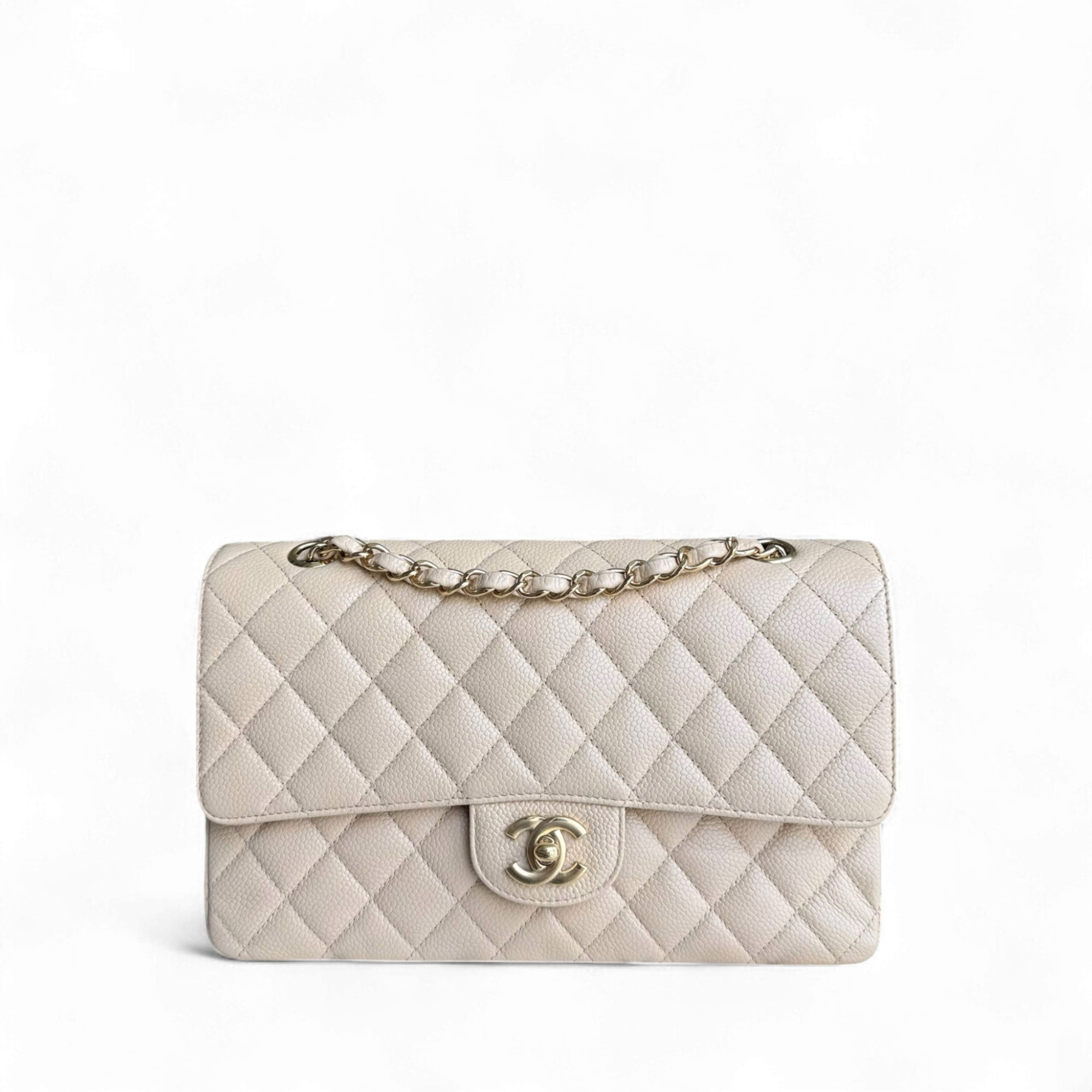 Chanel Classic Flap Medium - Caviar 25CM Quilted Beige Gold Hardware Series 14