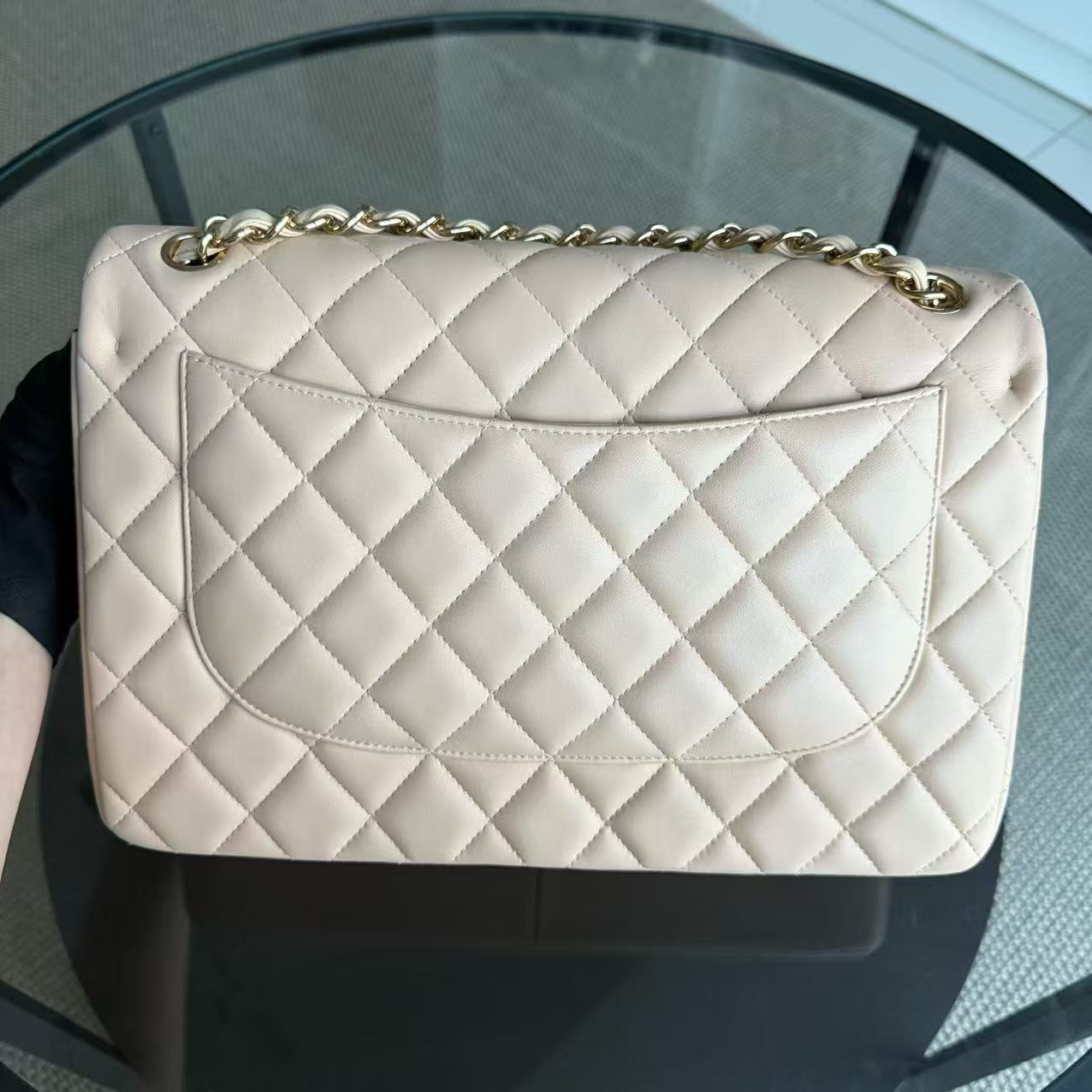 Chanel Classic Flap Jumbo - Double Flap Quilted Lambskin Beige Gold Hardware Series 16