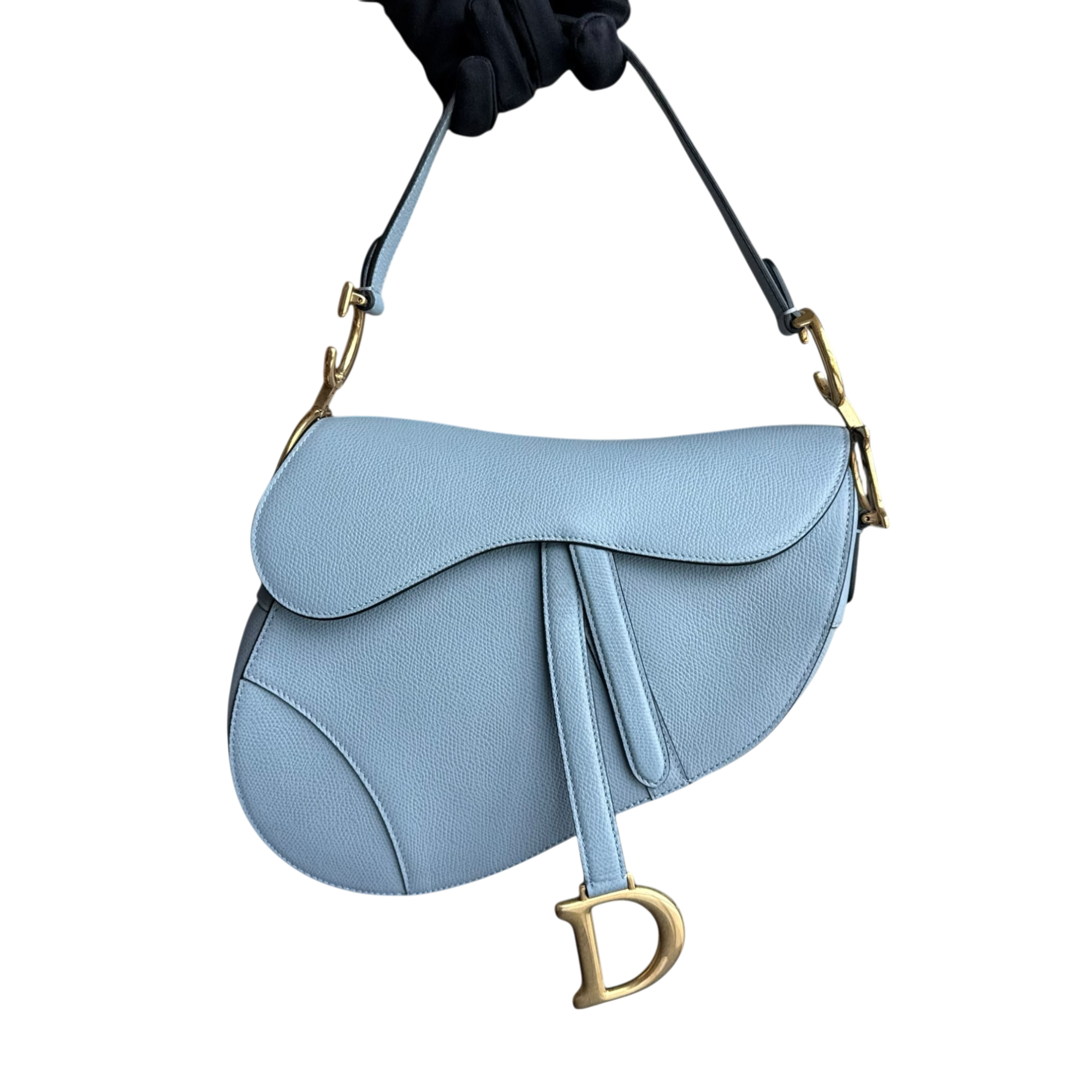 Dior Saddle Medium - 25CM Grained Calfskin Haze Blue Gold Hardware