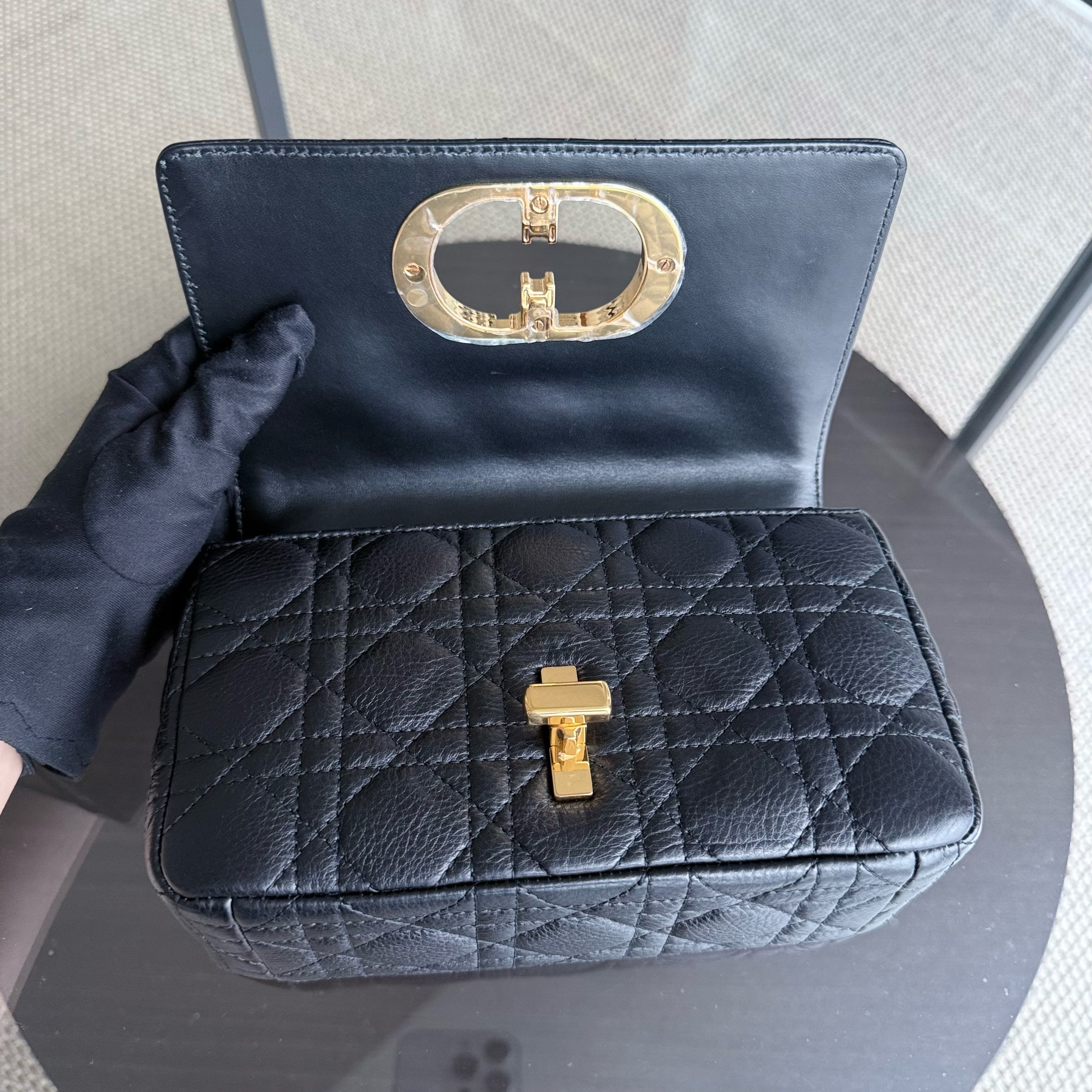 Dior Caro Small - Cannage Grained Calfskin Black Gold Hardware