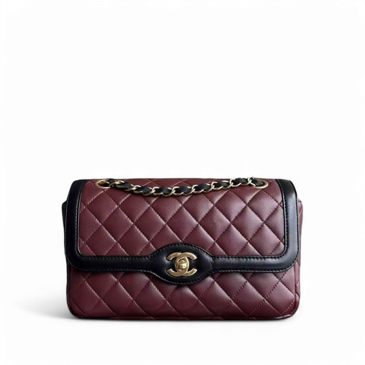 Chanel Seasonal Two-tone Flap - Quilted Lambskin Dark Burgundy Red Black Gold Hardware Series 21