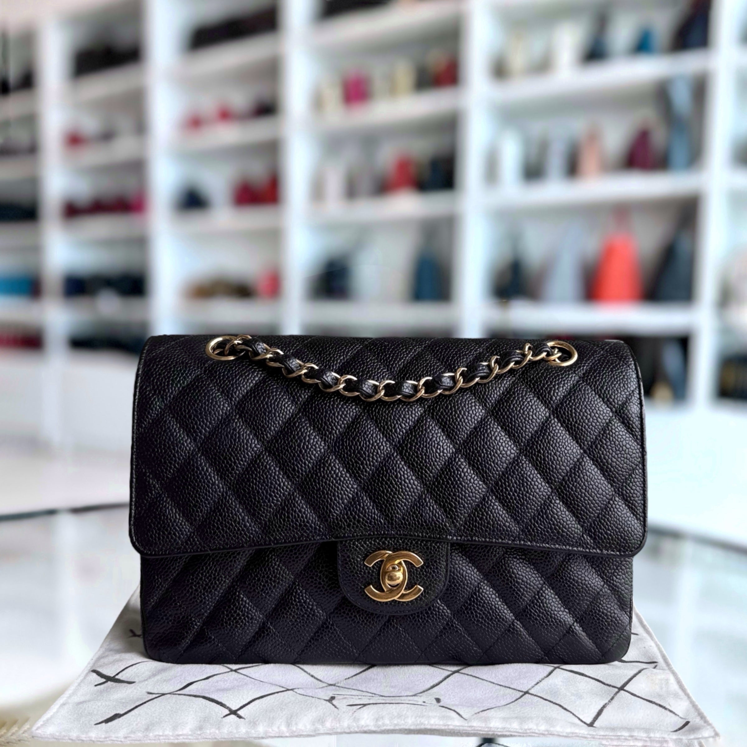 Chanel Classic Flap Medium - Caviar 25CM Quilted Black Gold Hardware Series 13