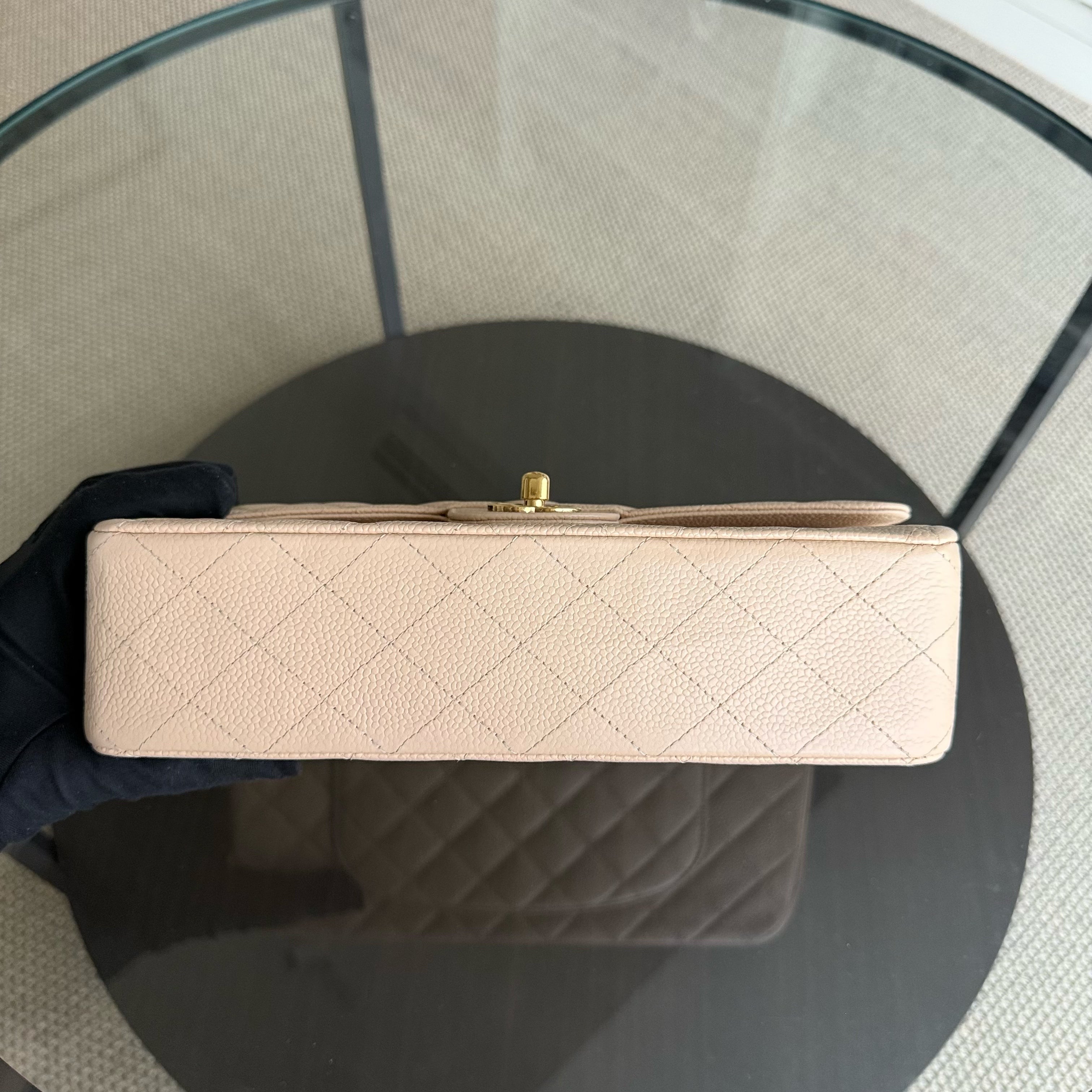 Chanel Classic Flap Medium - Caviar 25CM Quilted Beige 24K Gold Hardware Series 12