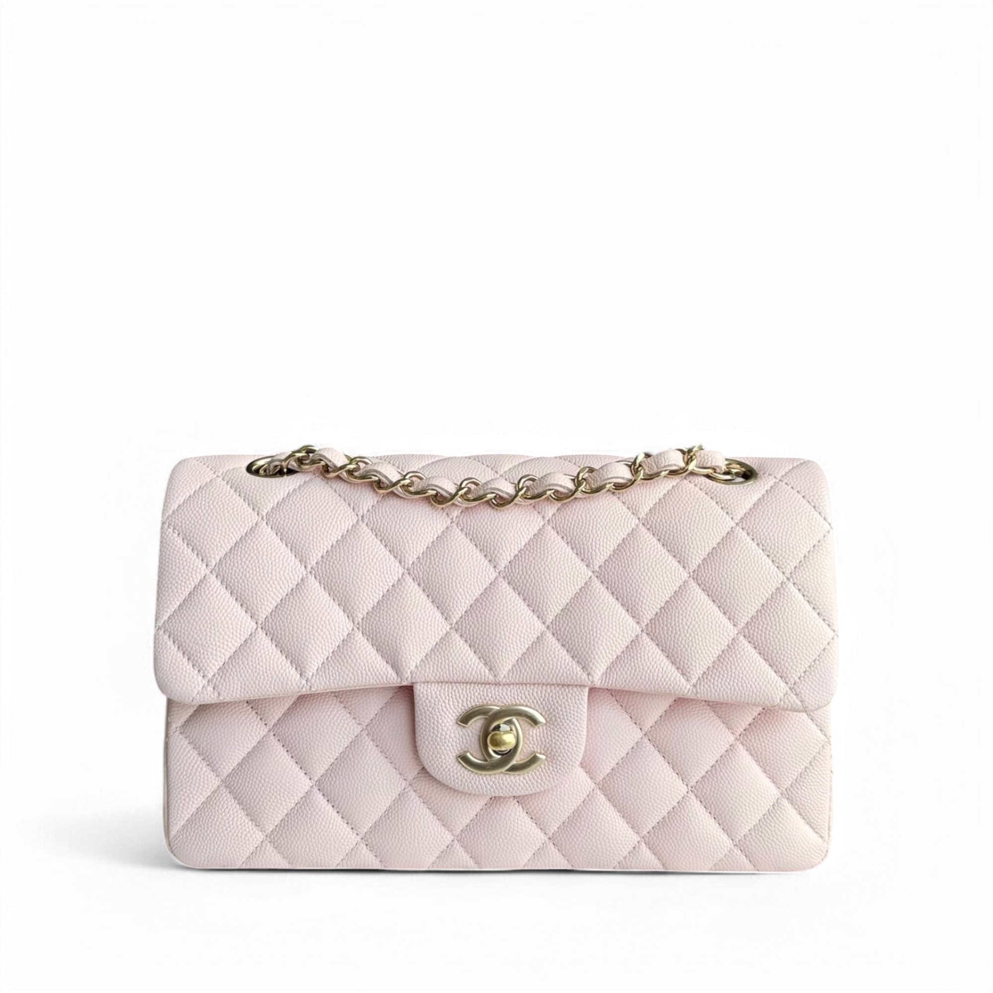 Chanel Classic Flap Small - Caviar 23CM Quilted Light Sakura Pink Gold Hardware Microchip