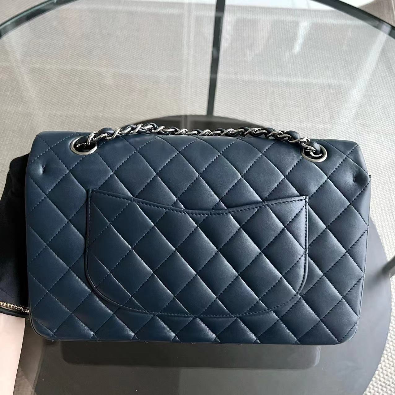 Classic Flap Quilted Lambskin Dark Blue Silver Hardware Series 13