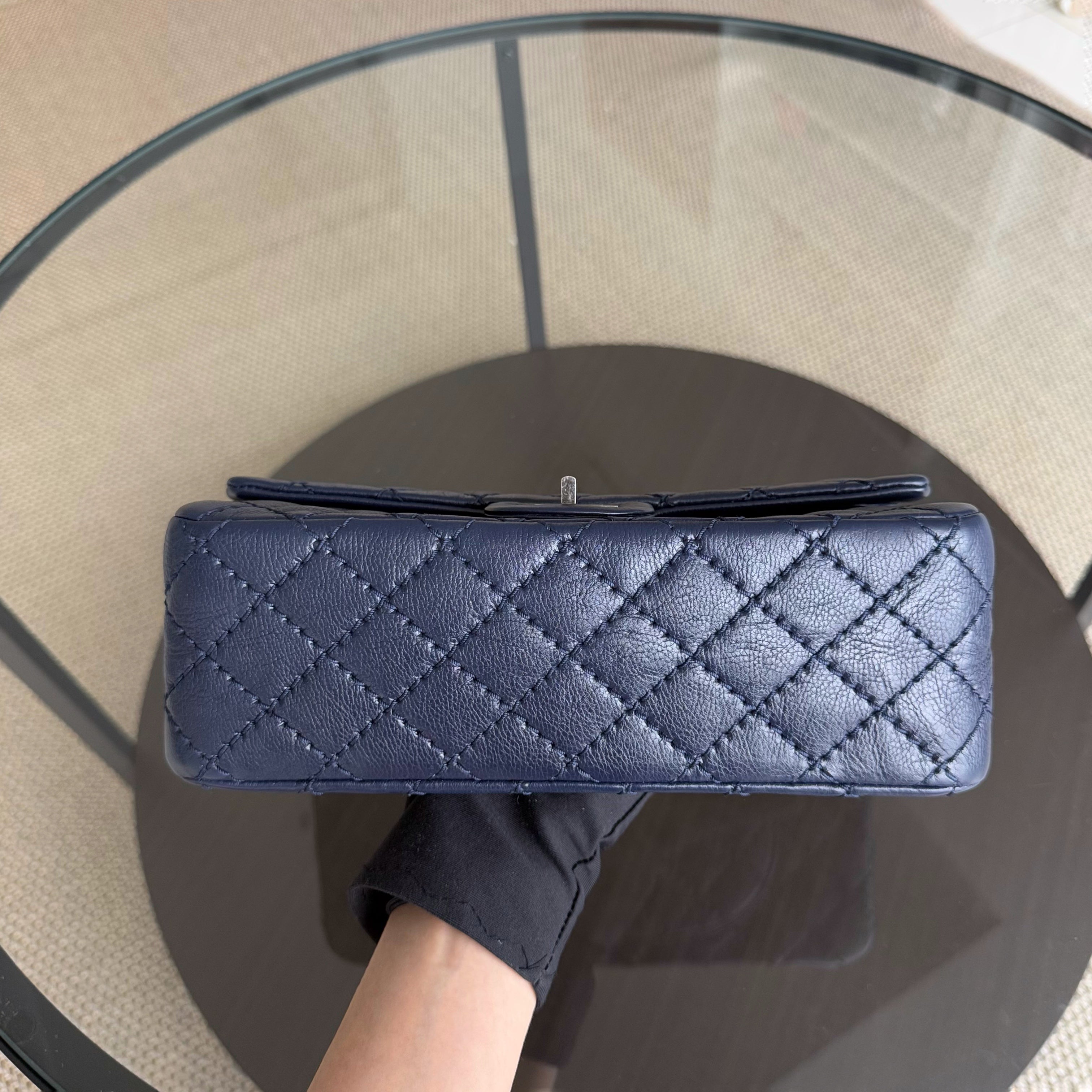 Chanel 2.55 225 Reissue - Small 24CM Quilted Grained Calfskin Dark Blue Ruthenium Silver Hardware Series 22