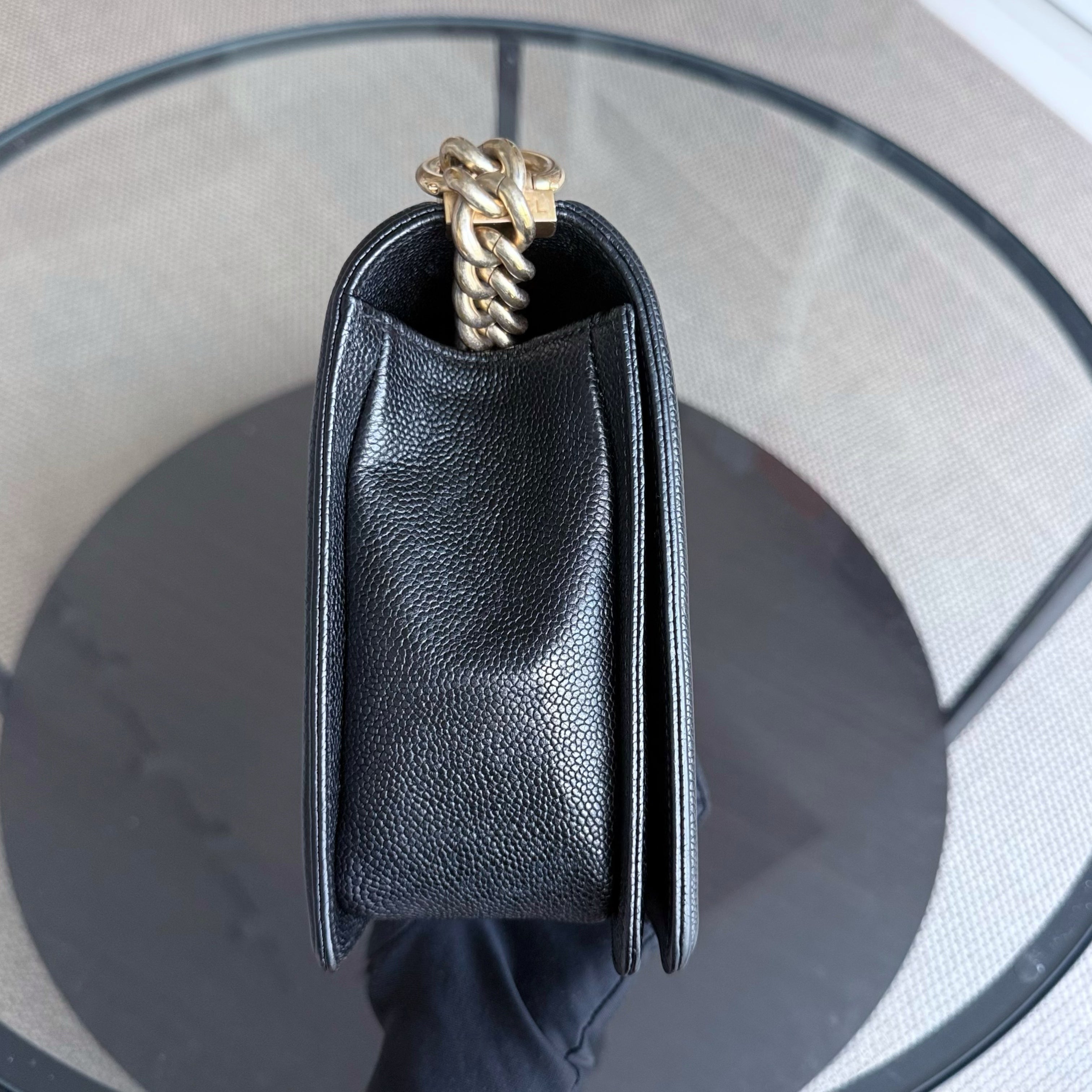 Chanel Boy New Medium - Caviar 28CM Quilted Black Gold Hardware Series 23