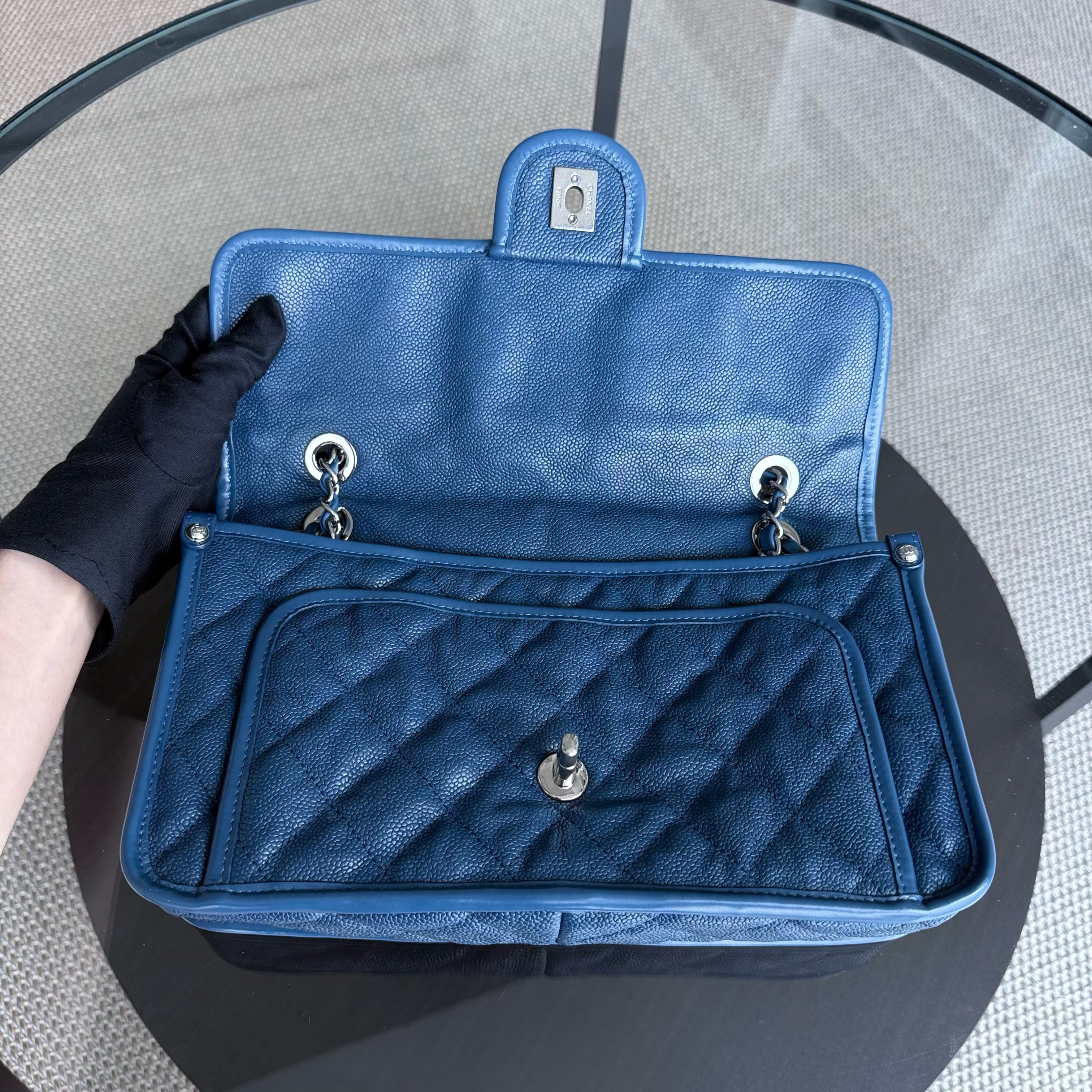 Chanel French Riviera Medium - Caviar Quilted Blue Silver Hardware Series 15